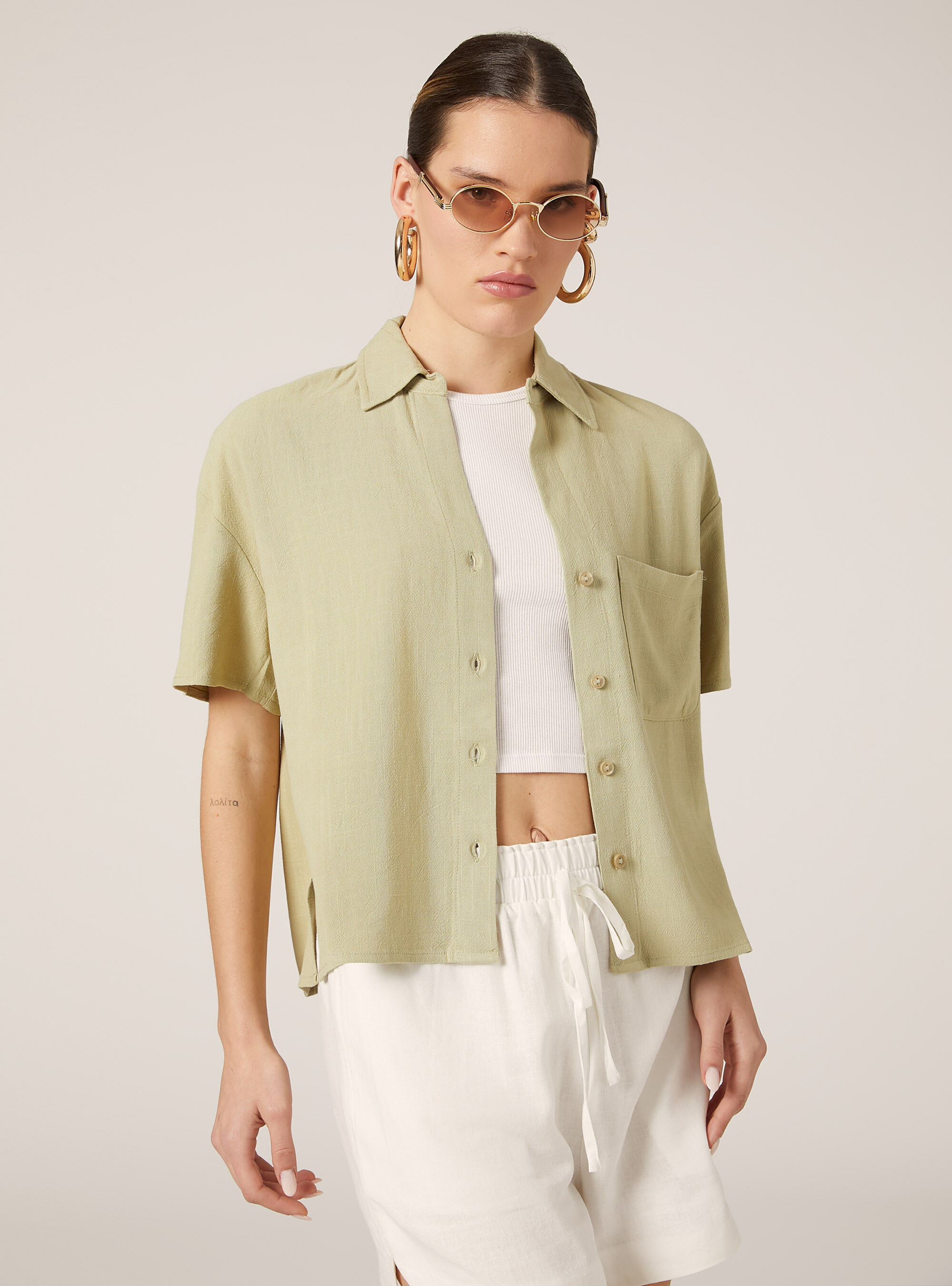 Camicia cropped in misto lino, KY3 KAKY LIGHT