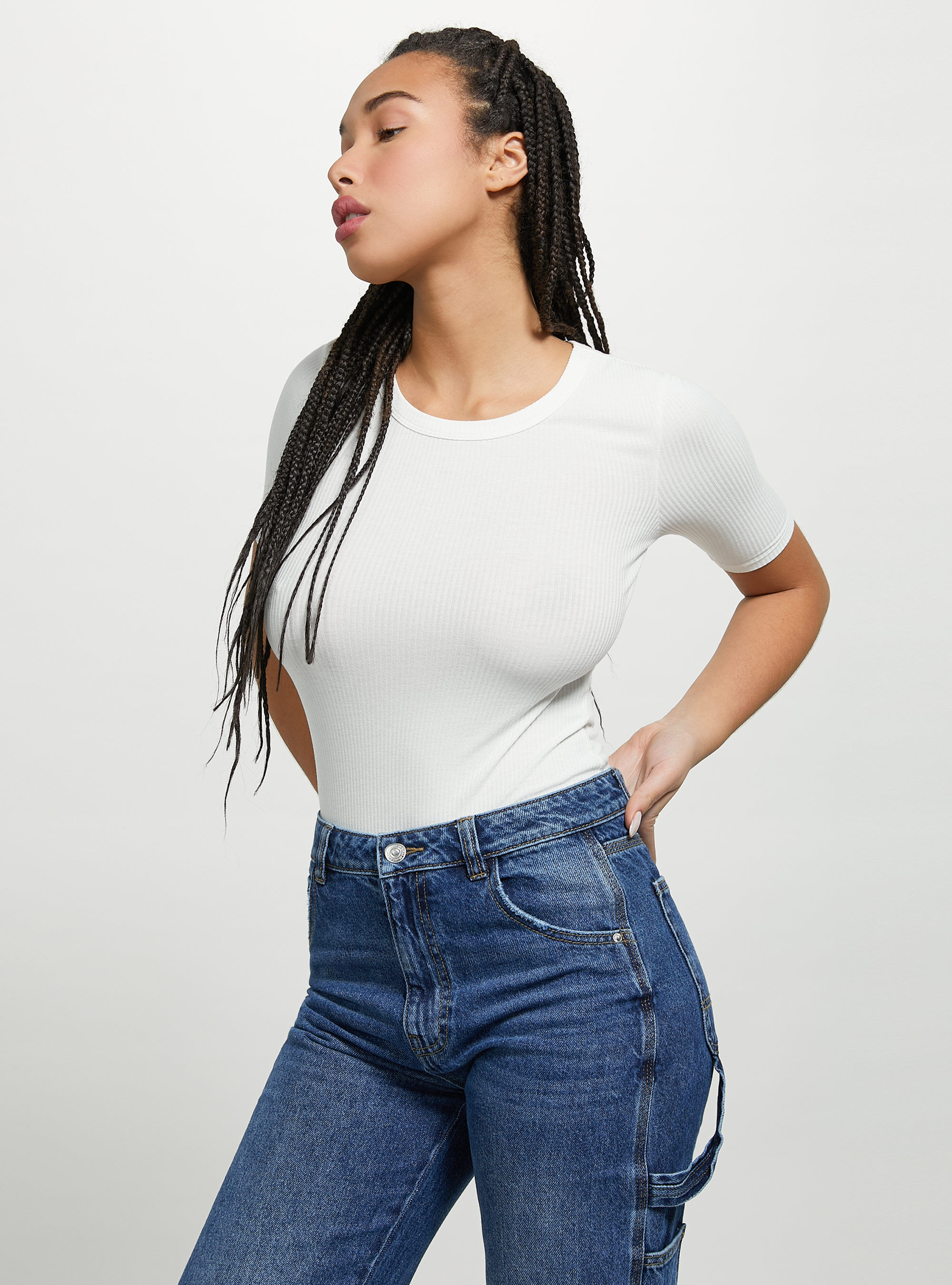 Ribbed short-sleeved bodysuit, WH2 WHITE