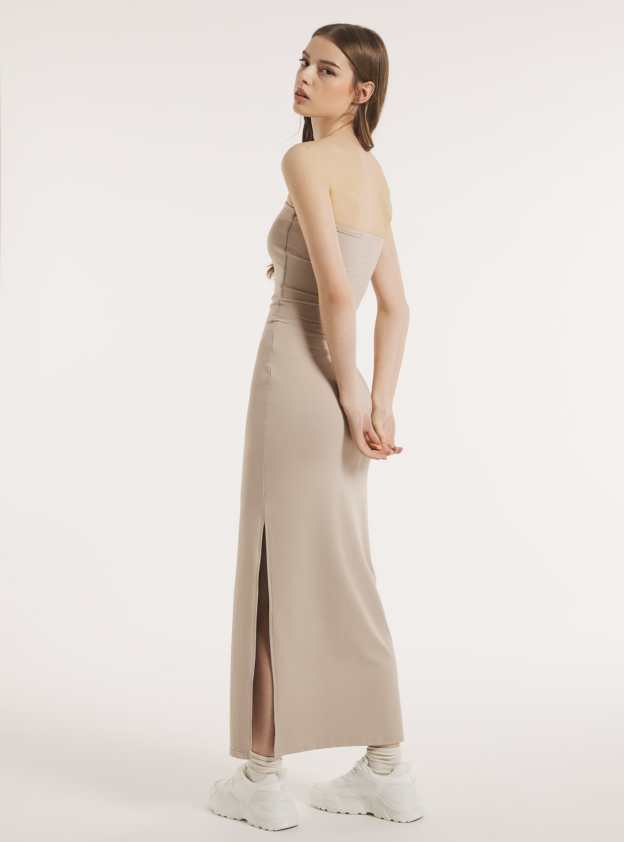 Top bandeau en jersey mono-extensible, BG3 BEIGE LIGHT