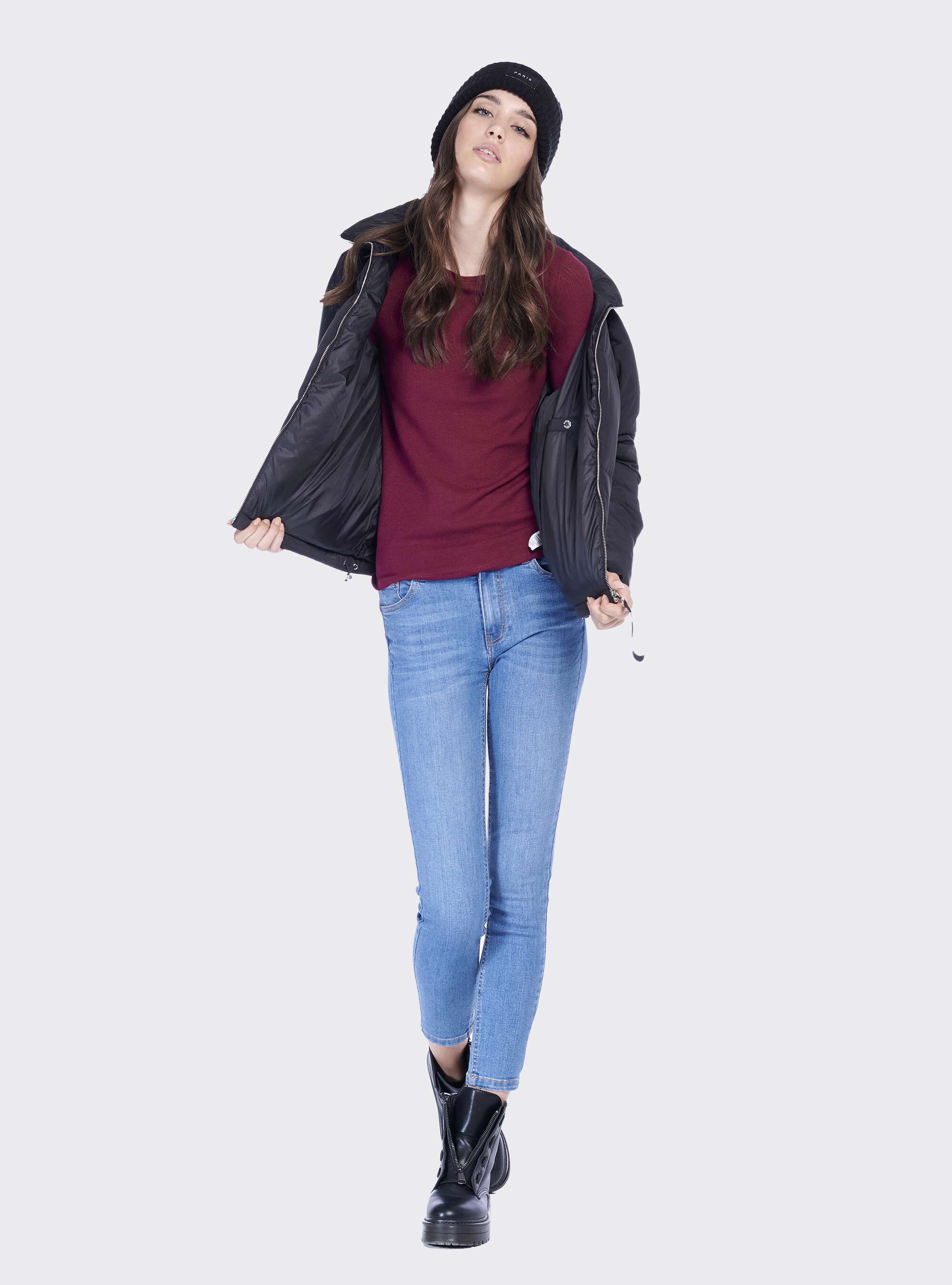 T-shirt c&ocirc;tel&eacute; &agrave; manches longues, C3319 BORDEAUX