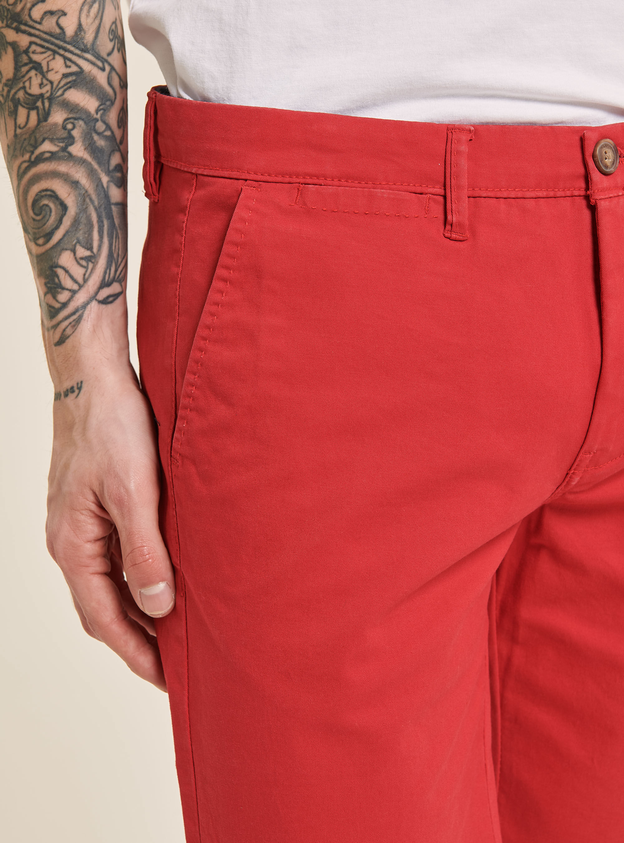 Plain twill bermuda shorts, C3344 RED