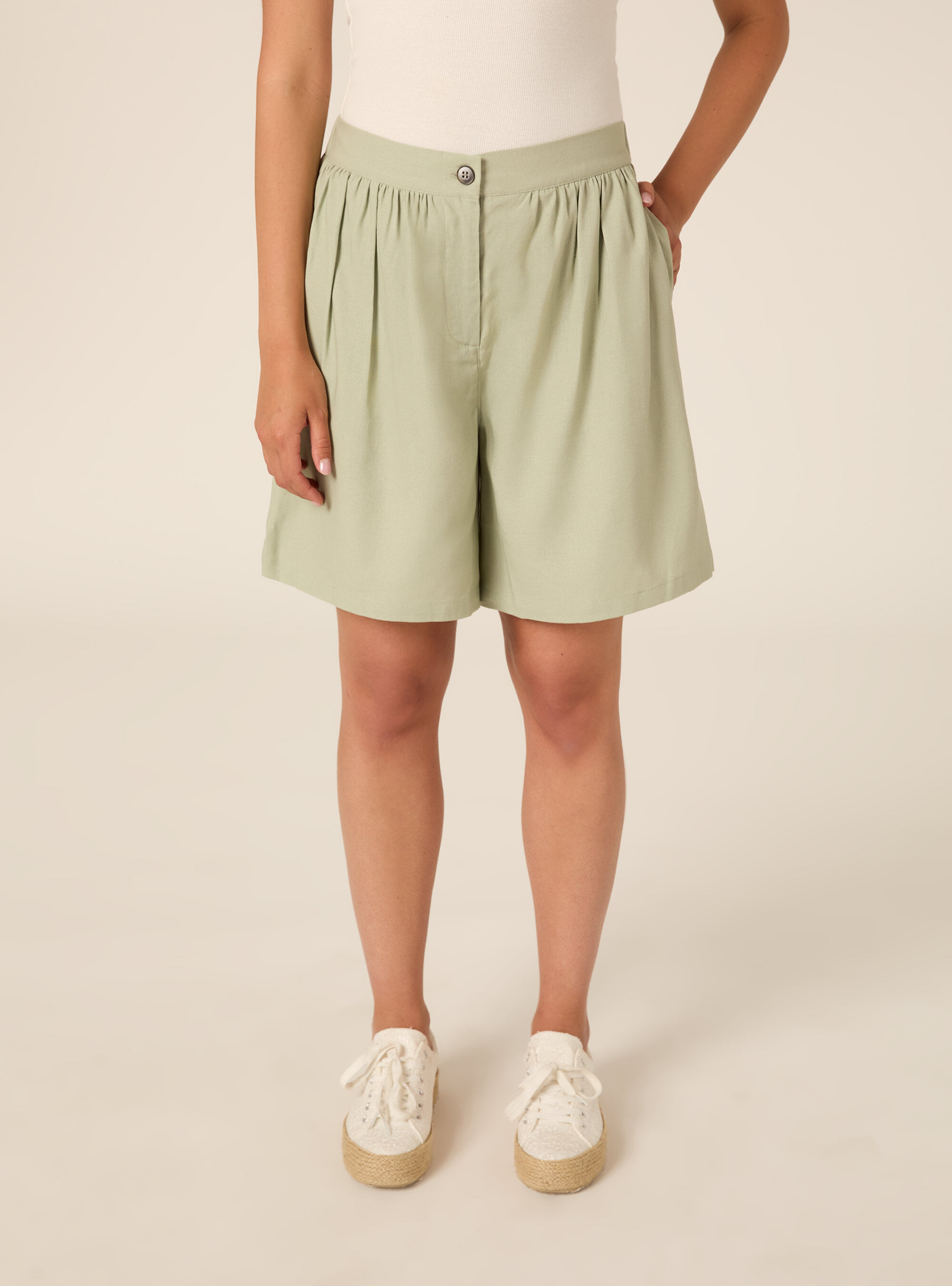 Wide-Leg Fluid Bermuda Shorts with Pleat Details