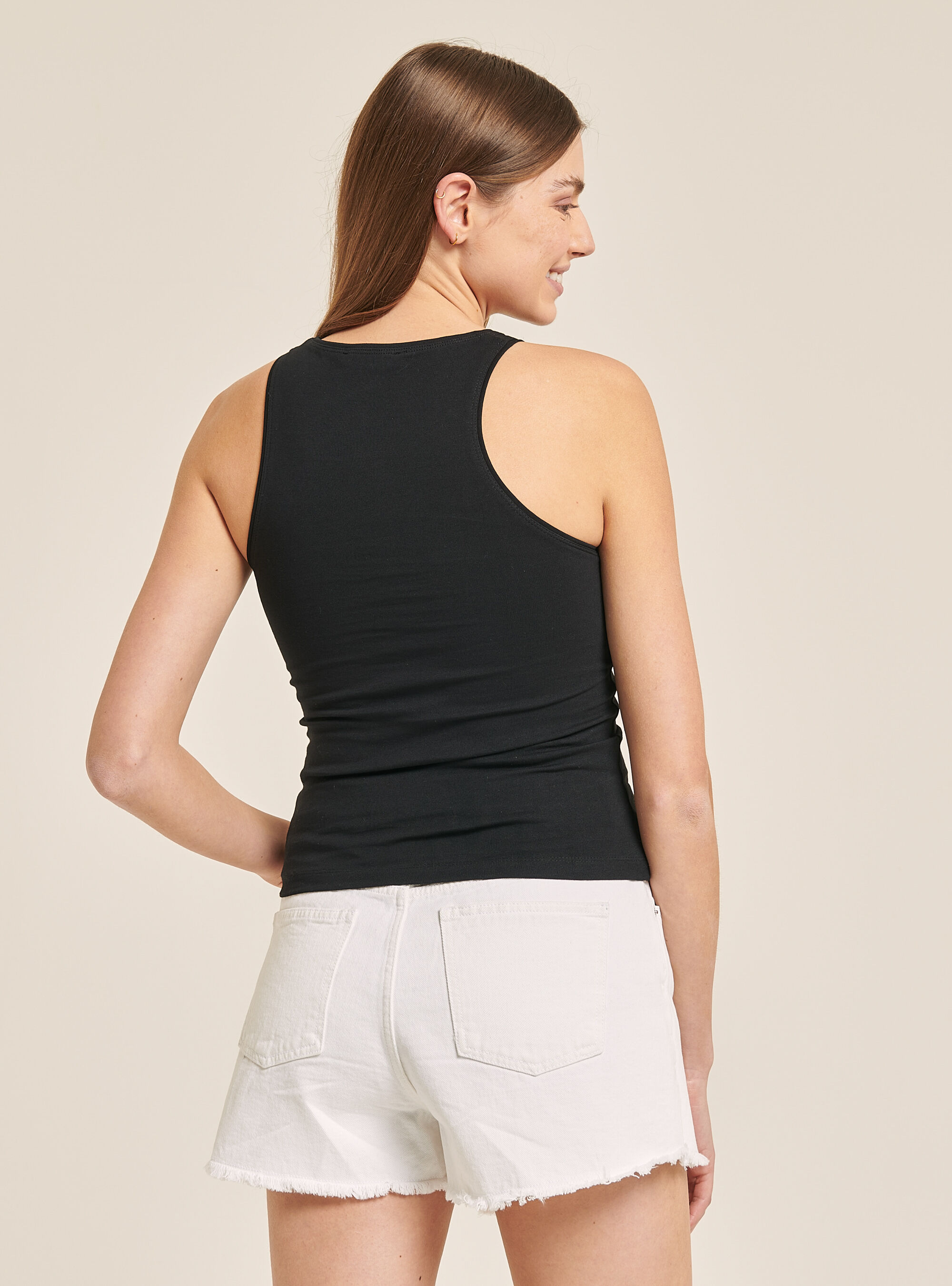 Camiseta b&aacute;sica de algod&oacute;n el&aacute;stico, NEGRO