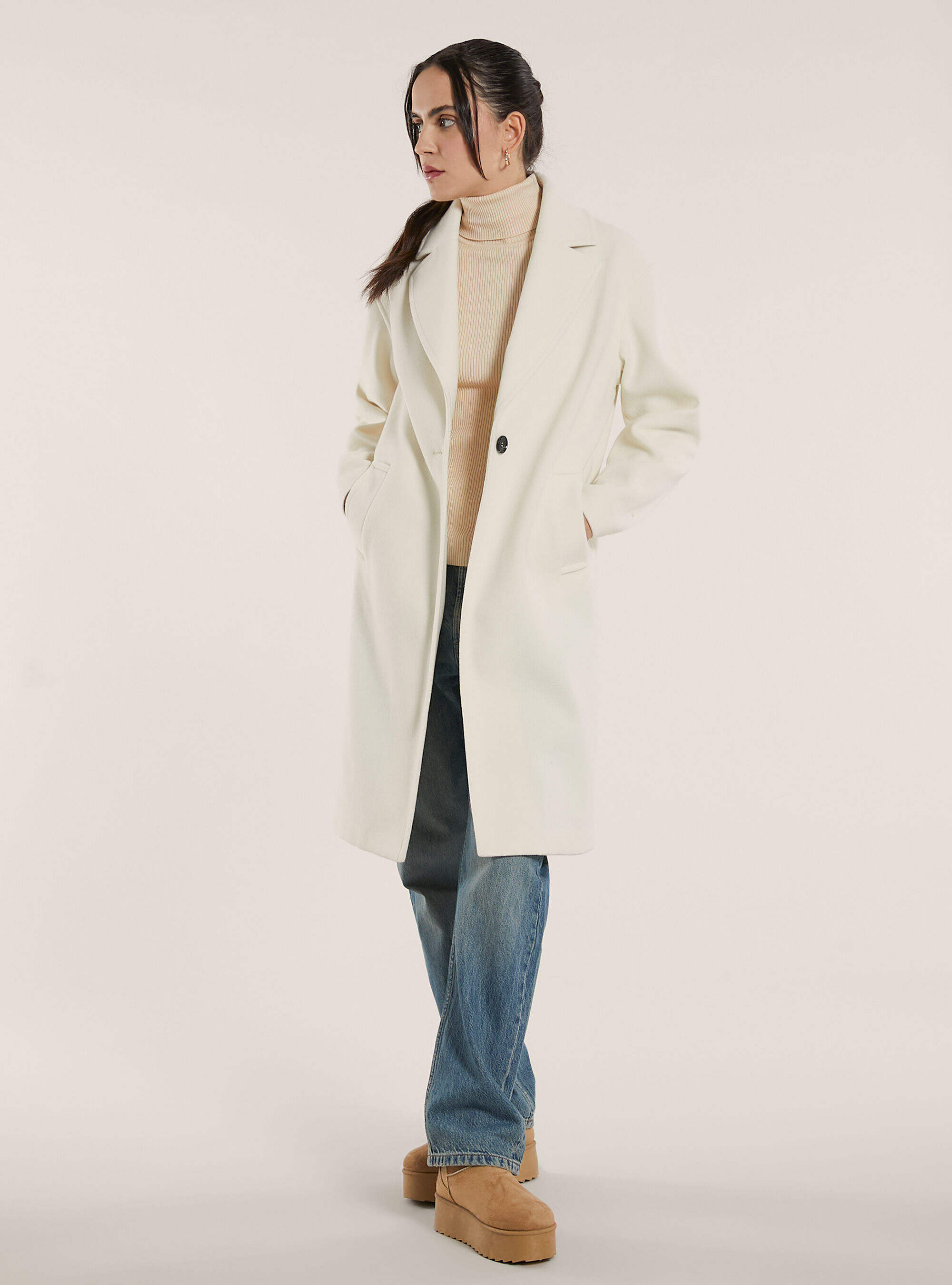 Abrigo liso de botonadura sencilla, WH1 OFF WHITE