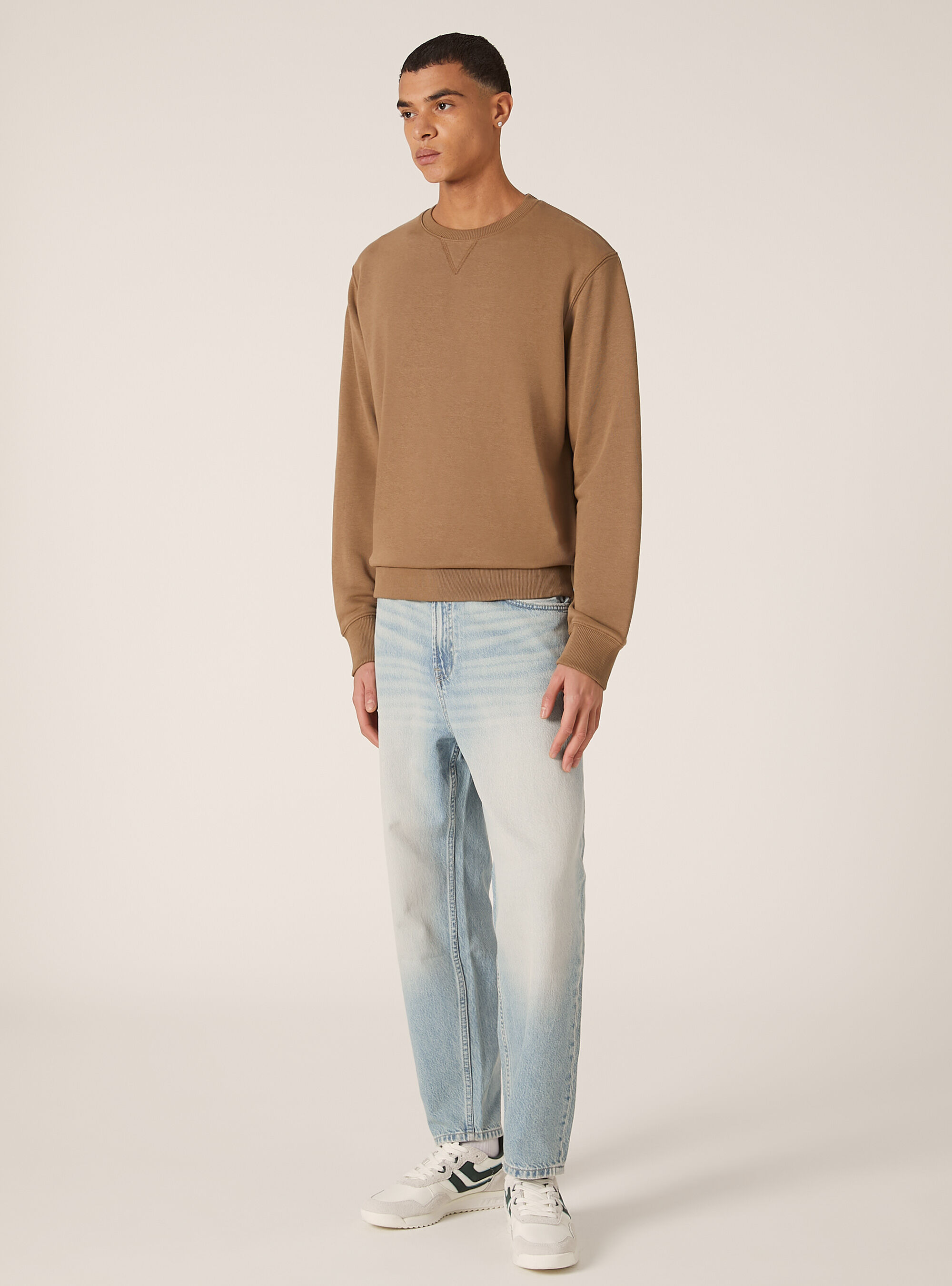 Plain-coloured crew-neck sweatshirt, BR2 BROWN MEDIUM