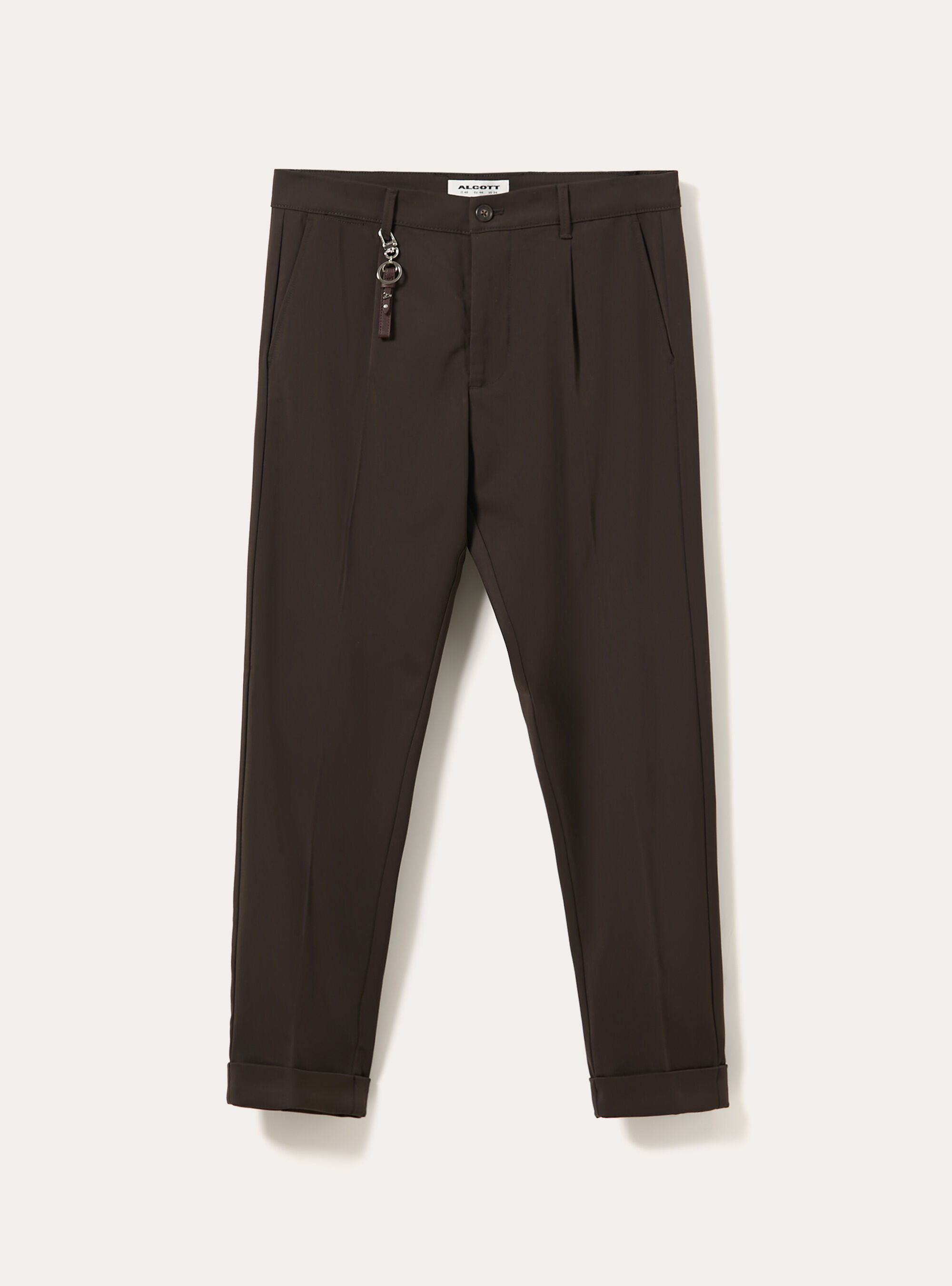 Stoffhose mit bundfalten und anhanger detail, BR1 BROWN DARK