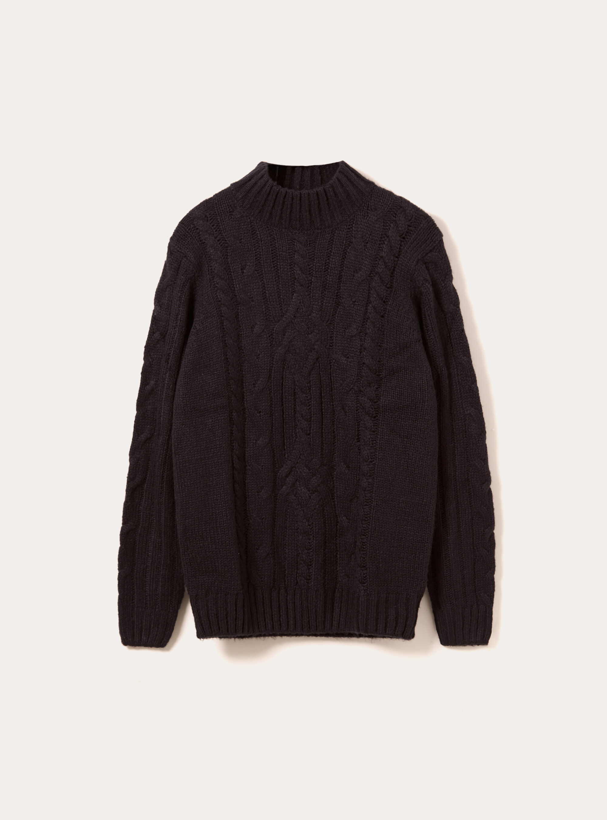 Mid-neck pullover with cables, NA1 NAVY DARK