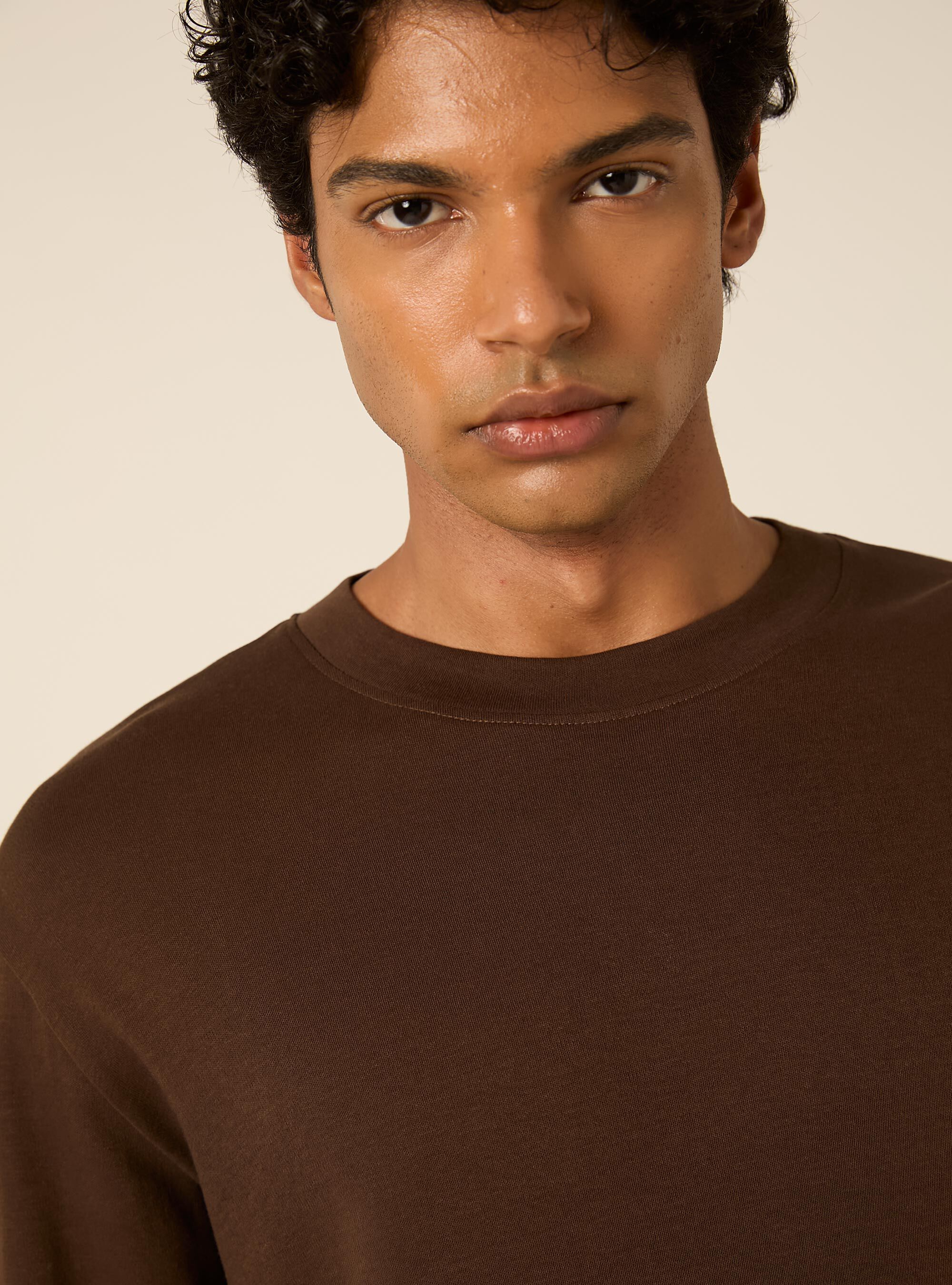 Maglia girocollo maniche lunghe interlock, MARRONE MEDIO