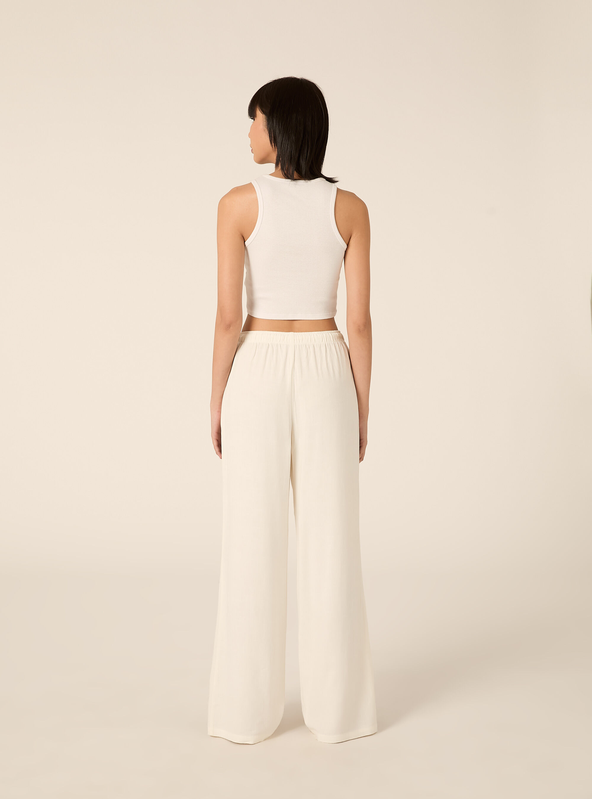 Pantaloni wide leg in misto lino, WH2 WHITE