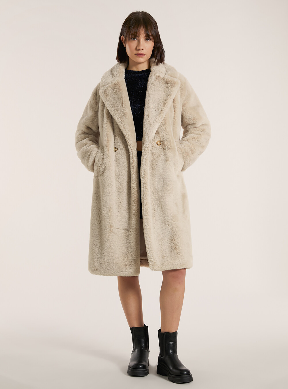 Faux Fur Coat Cappotto Pelliccia Beige Zara Maglia Pelosa Maglia