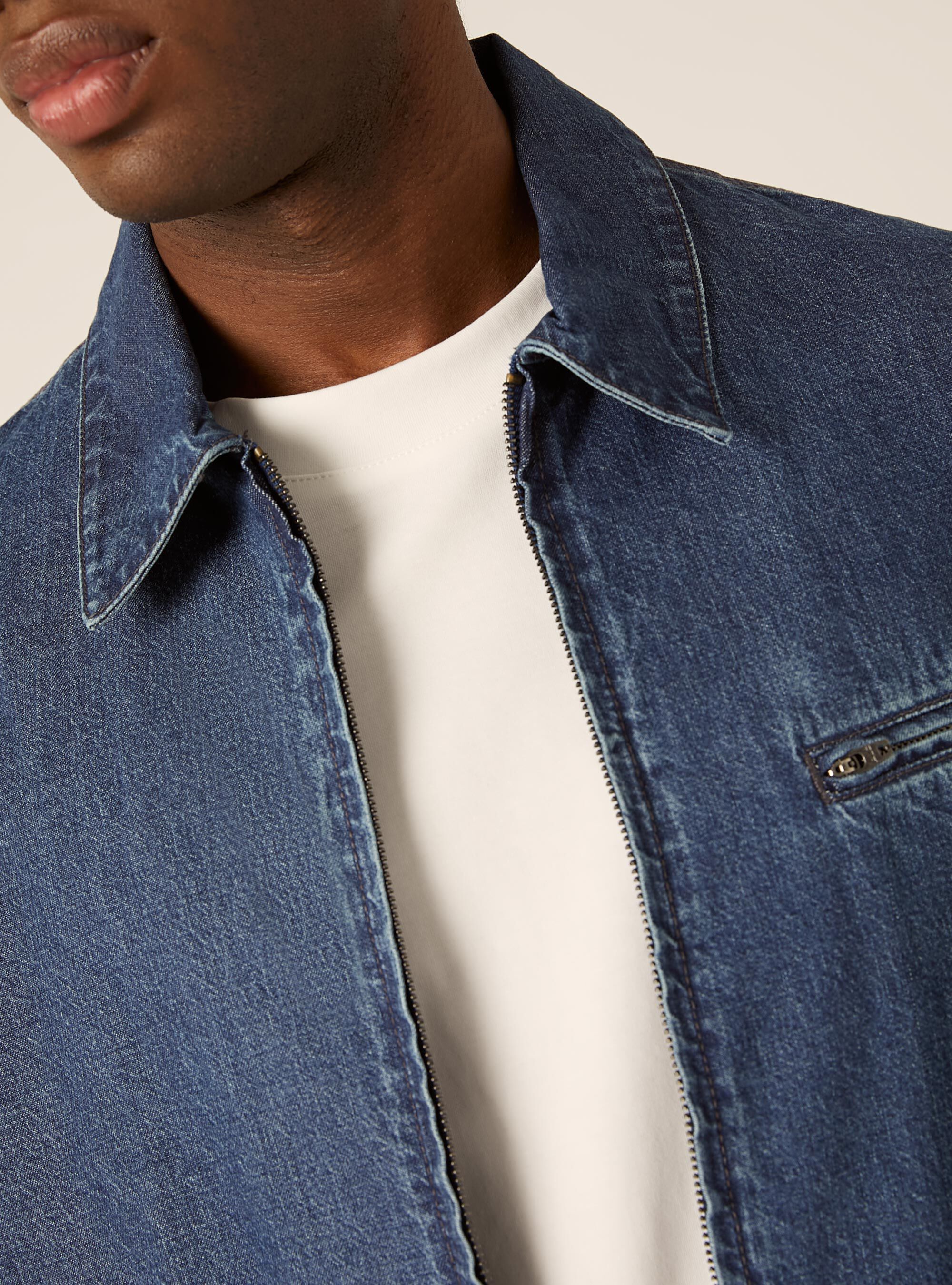 Giubbotto in denim con zip, D003 MEDIUM BLUE