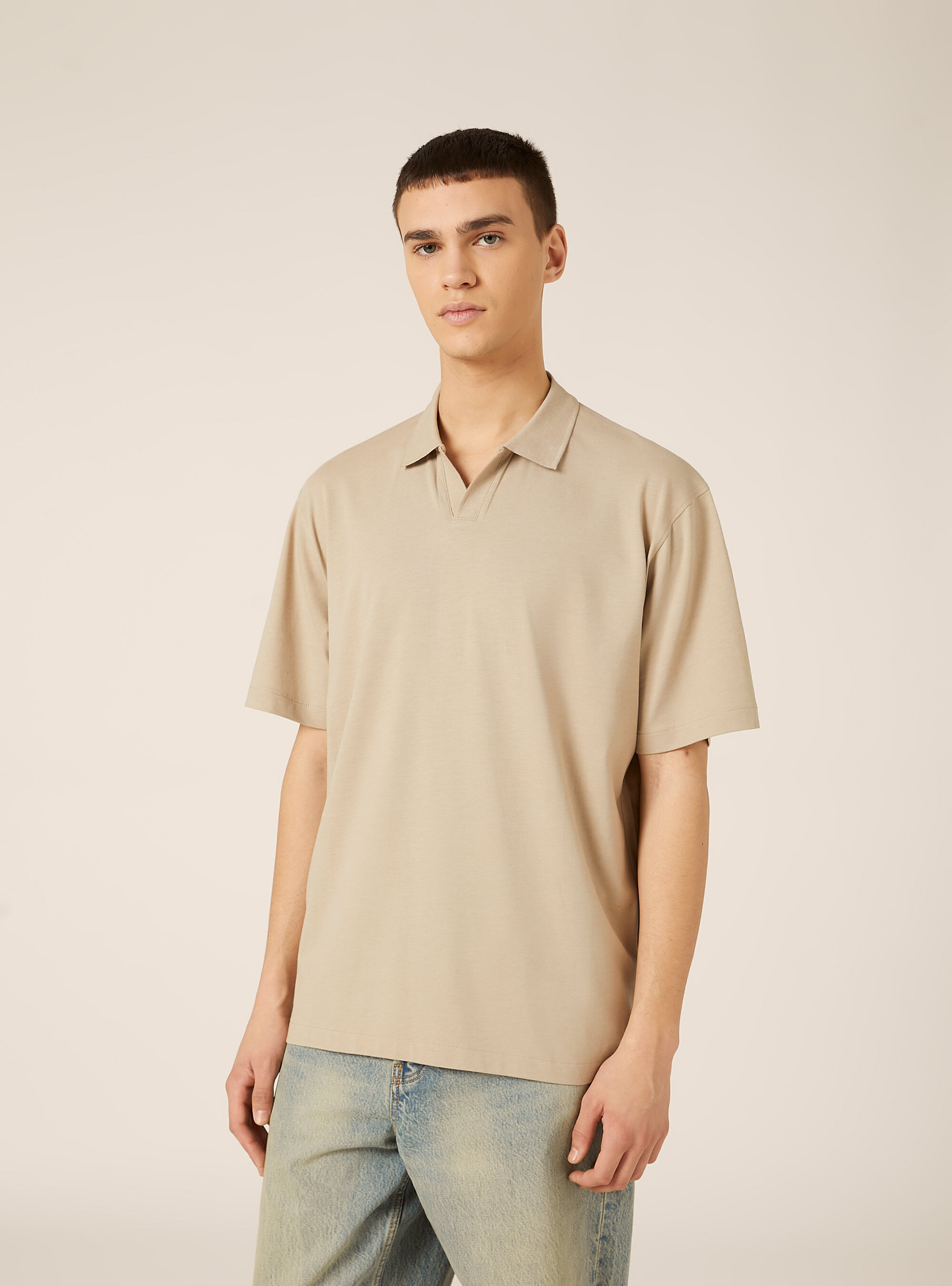 Polo mezza placchetta in jersey elasticizzato