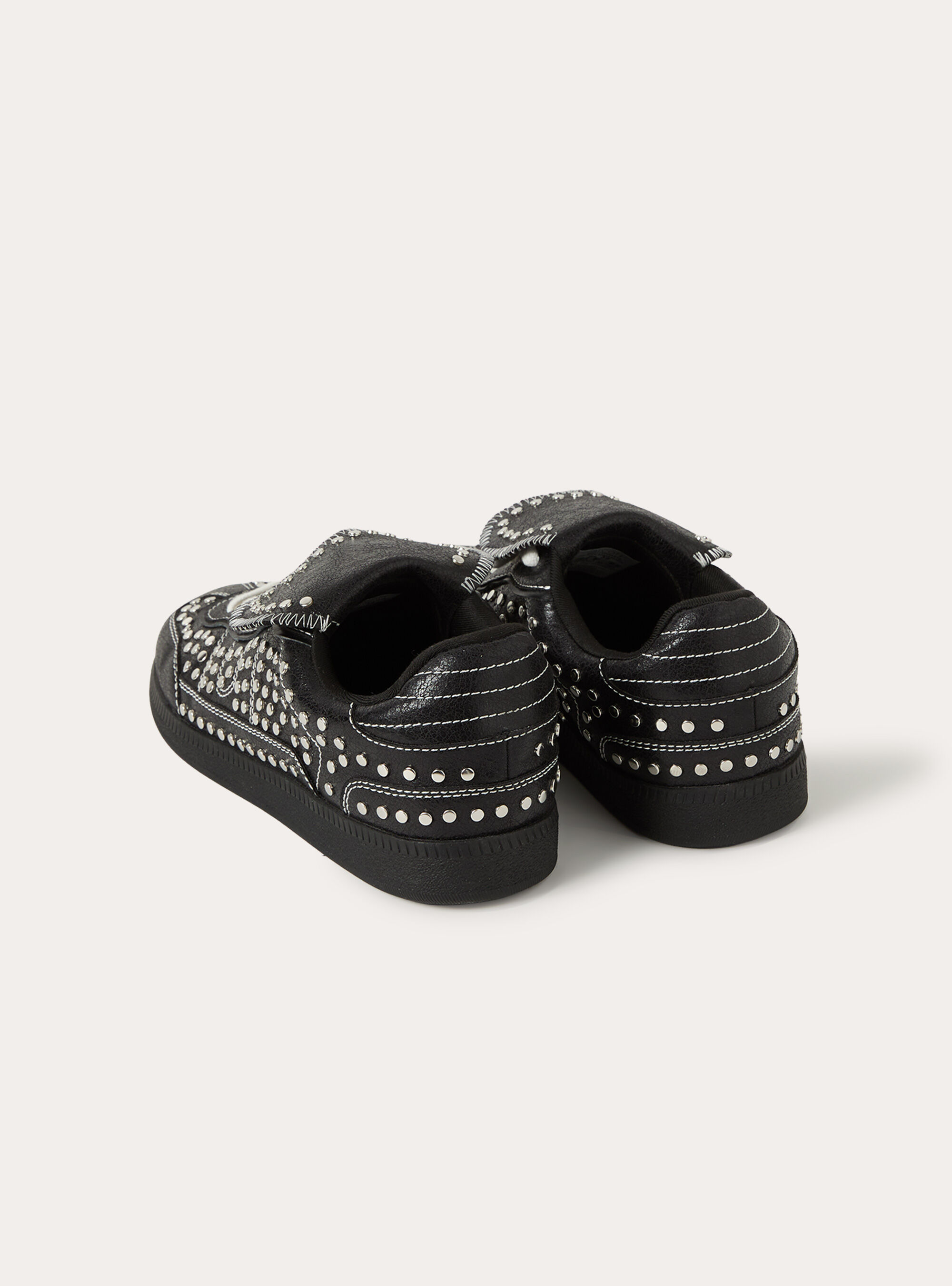 Studded leather look sneakers with fold over tongue, BK1 BLACK
