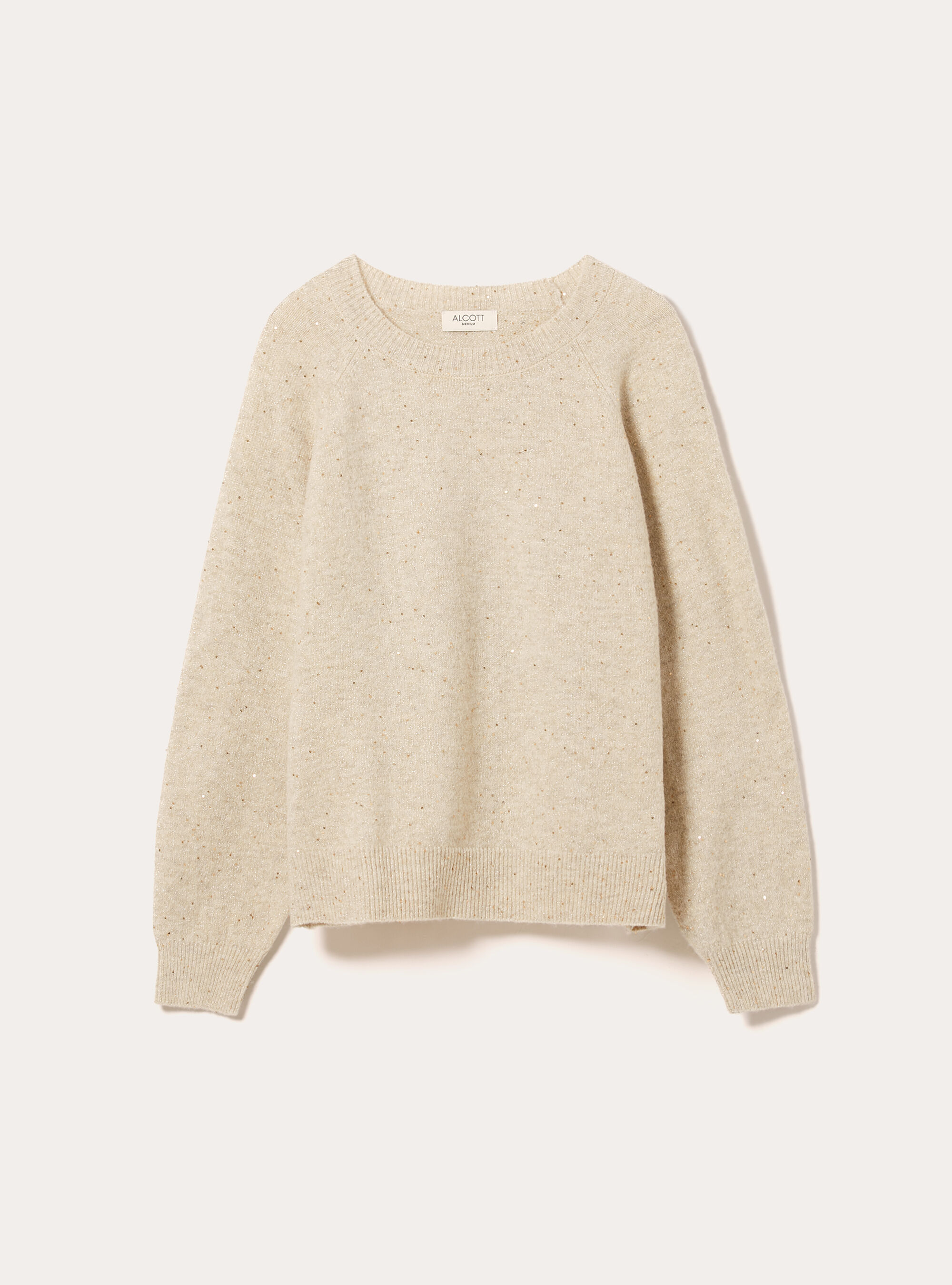 Maglia girocollo manica raglan in lurex, BG3 BEIGE LIGHT