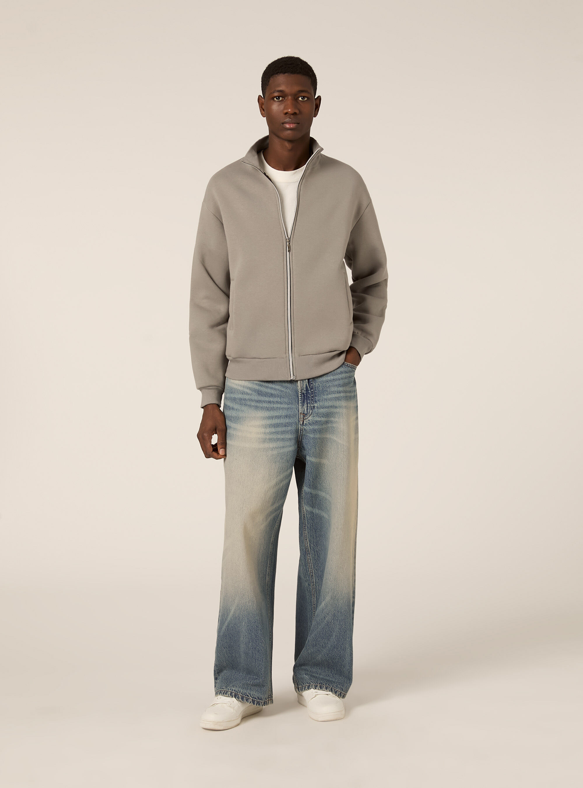 Zip front sweatshirt with mock neck, GY2 GREY MEDIUM