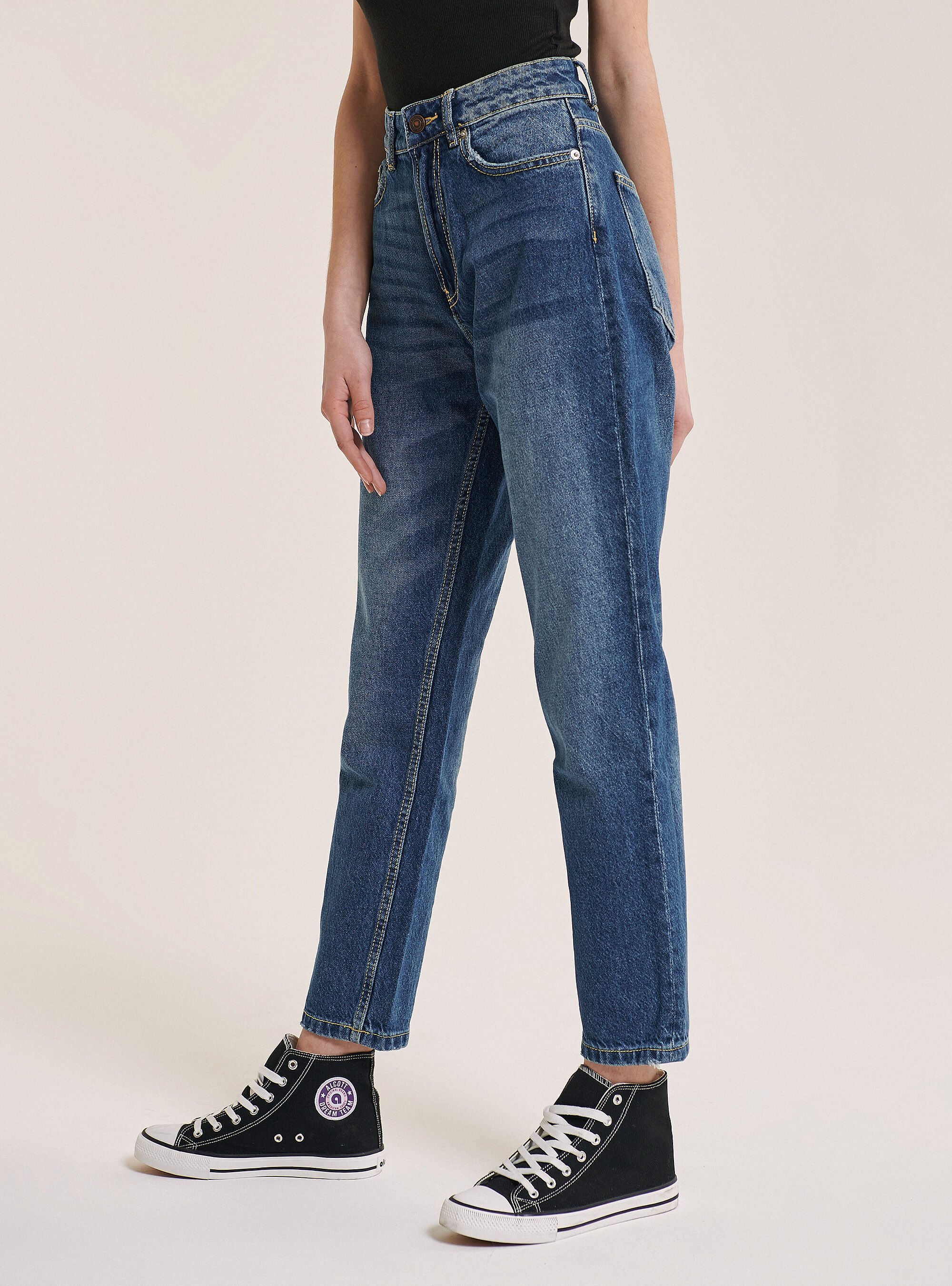 Jean cropped straight fit taille haute, C218 BLUE NAVY