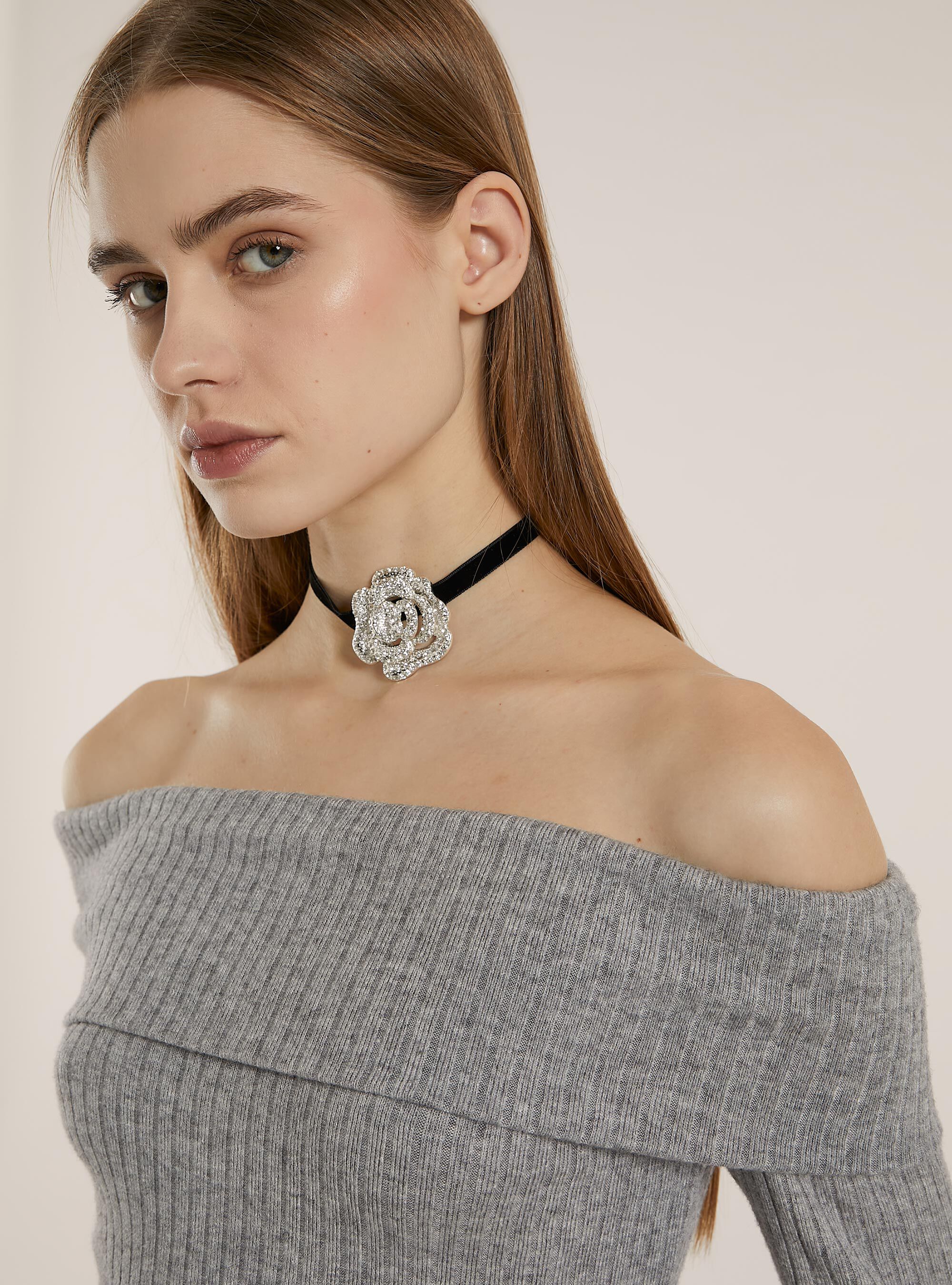 Pullover with ribbed bardot neckline