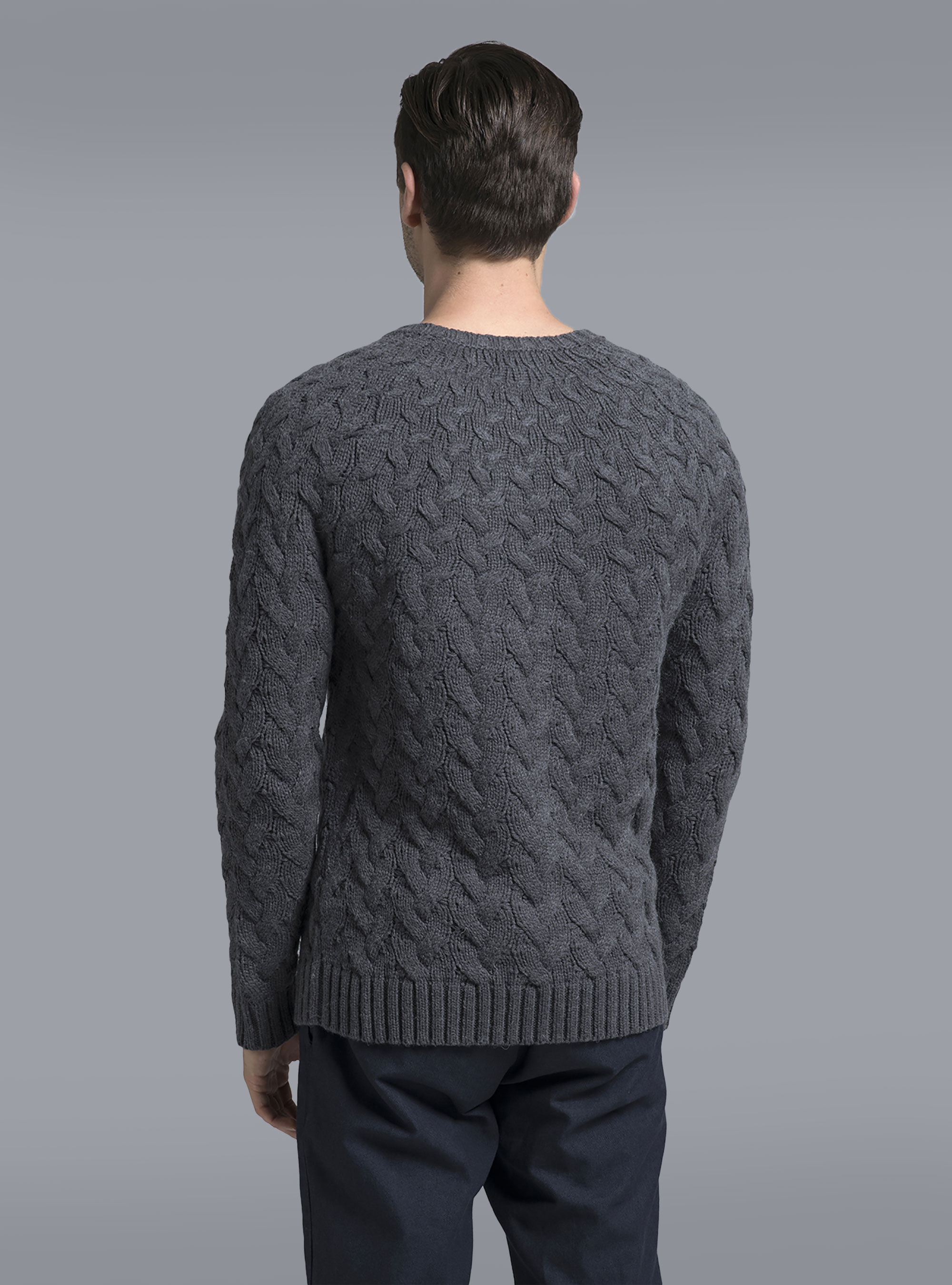 Maglia con trecce, GRIGIO SCURO MELANGE