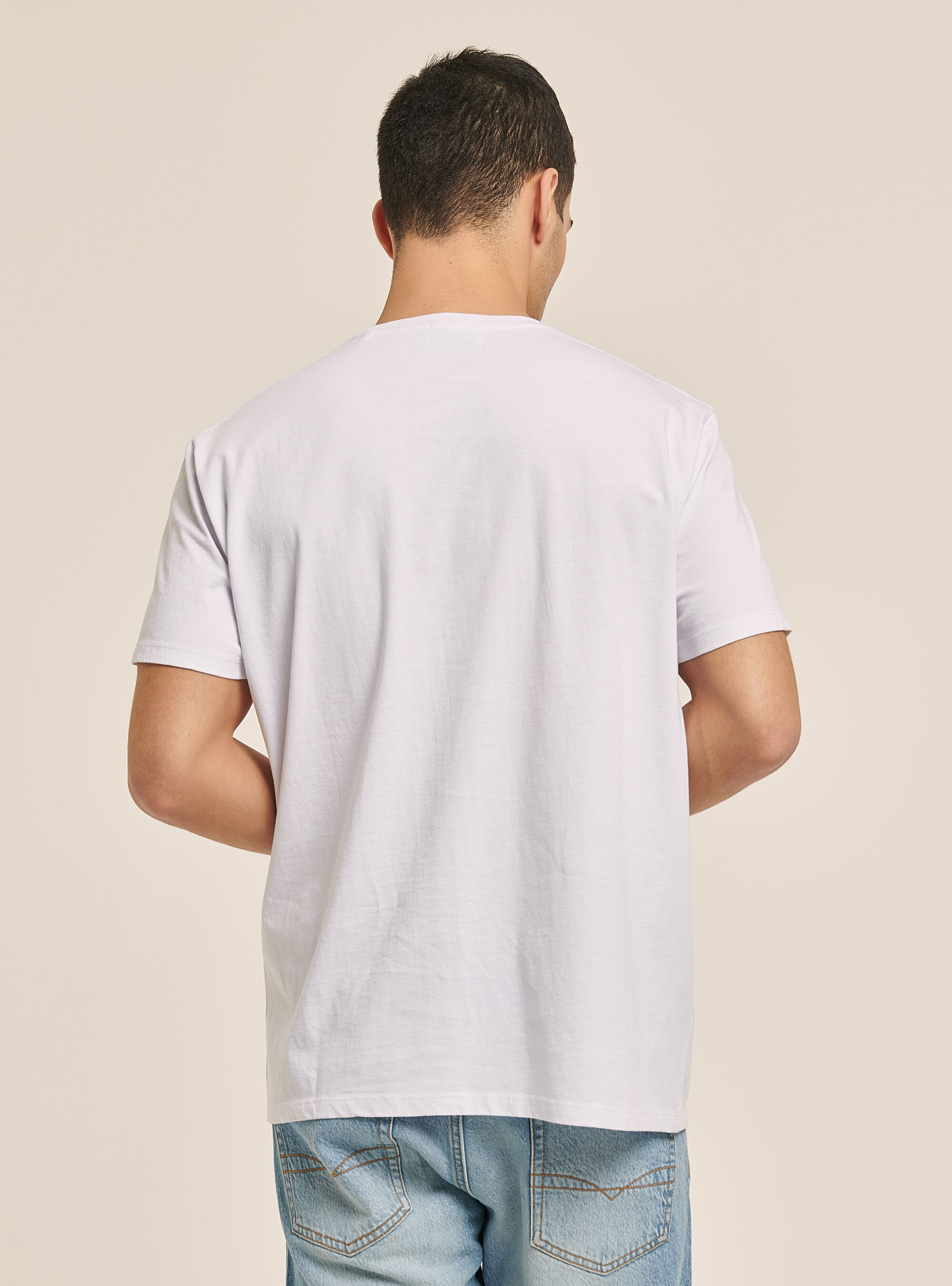 T-shirt &agrave; col ras du cou avec poche en coton, C099 WHITE