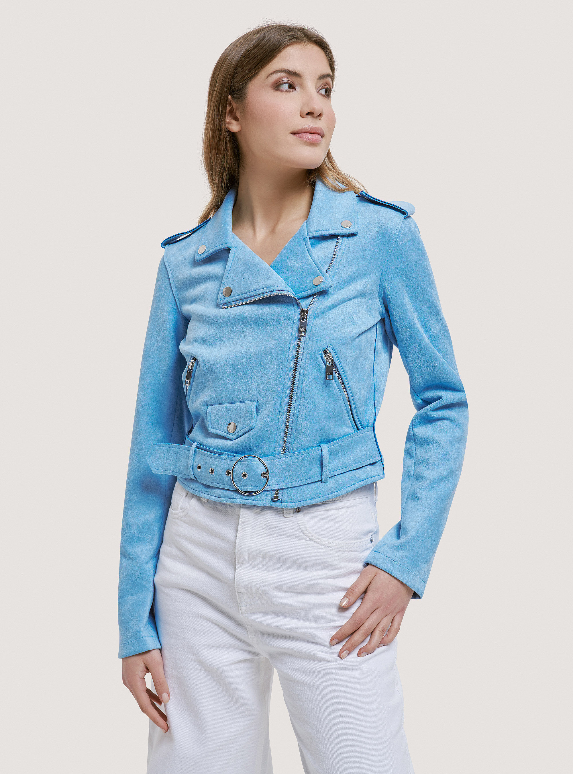 Suede effect biker jacket
