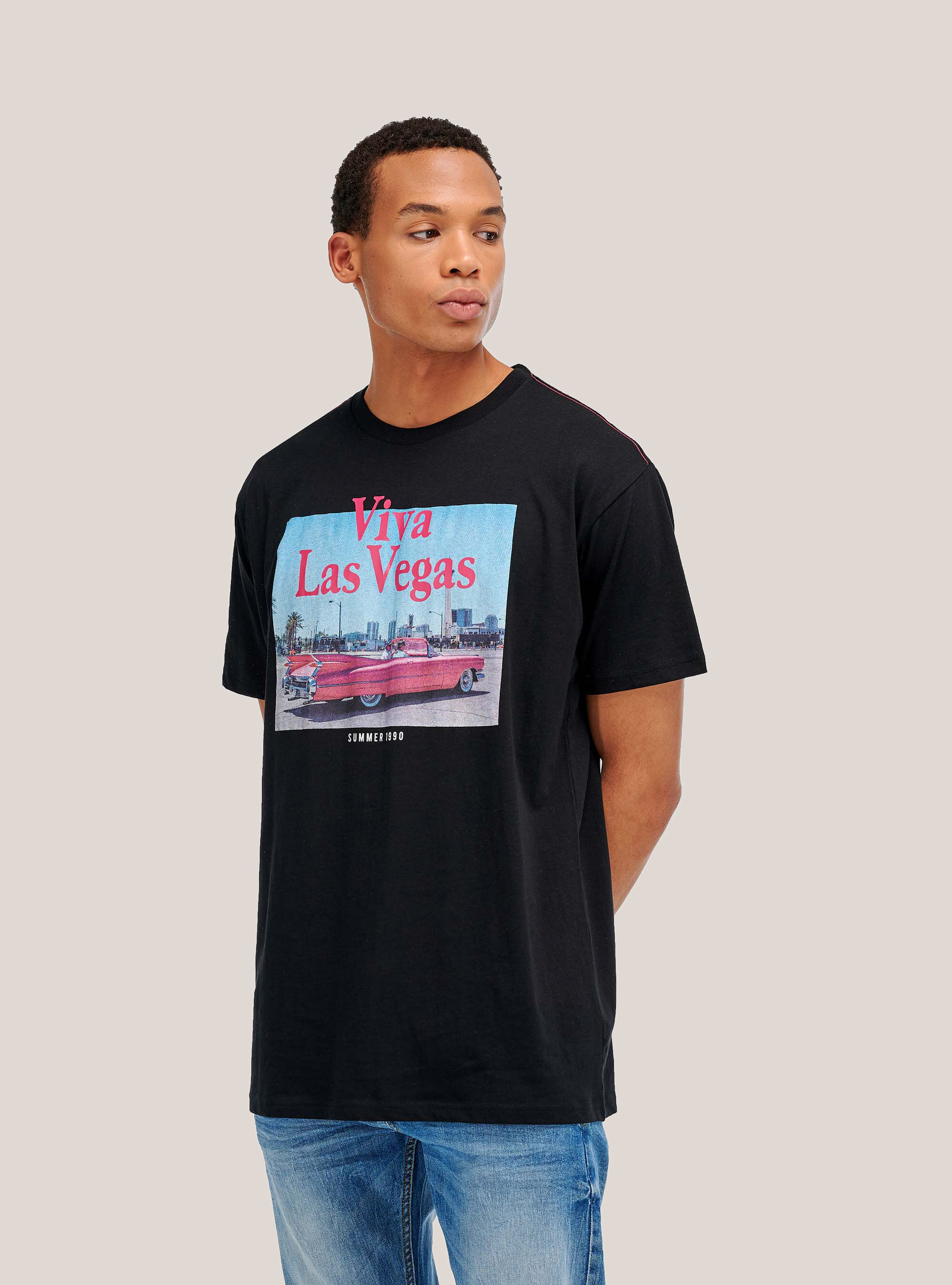Camiseta con estampado de ciudad, NEGRO