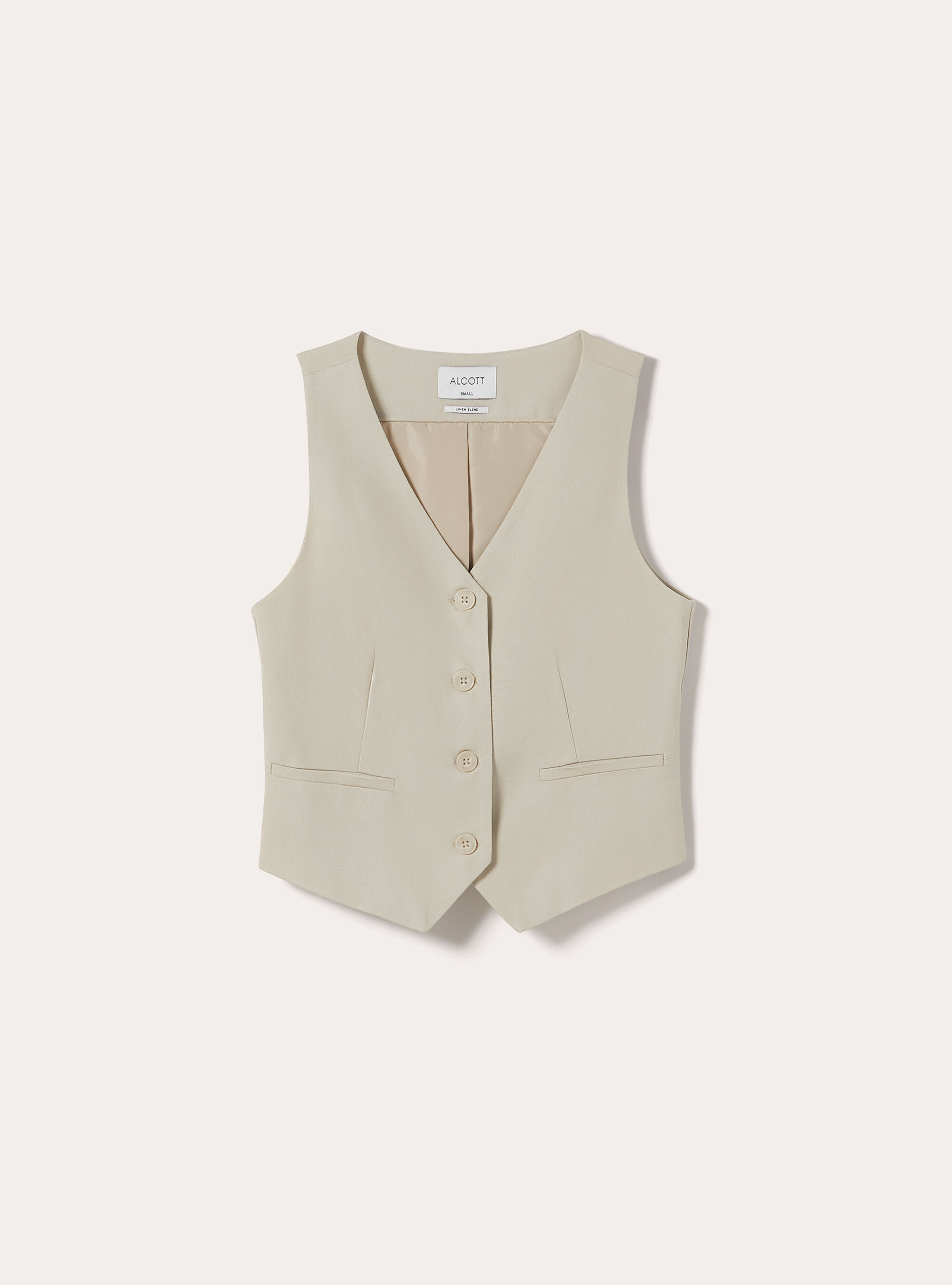 Chaleco en mezcla de lino, MBG2 BEIGE MEL MED