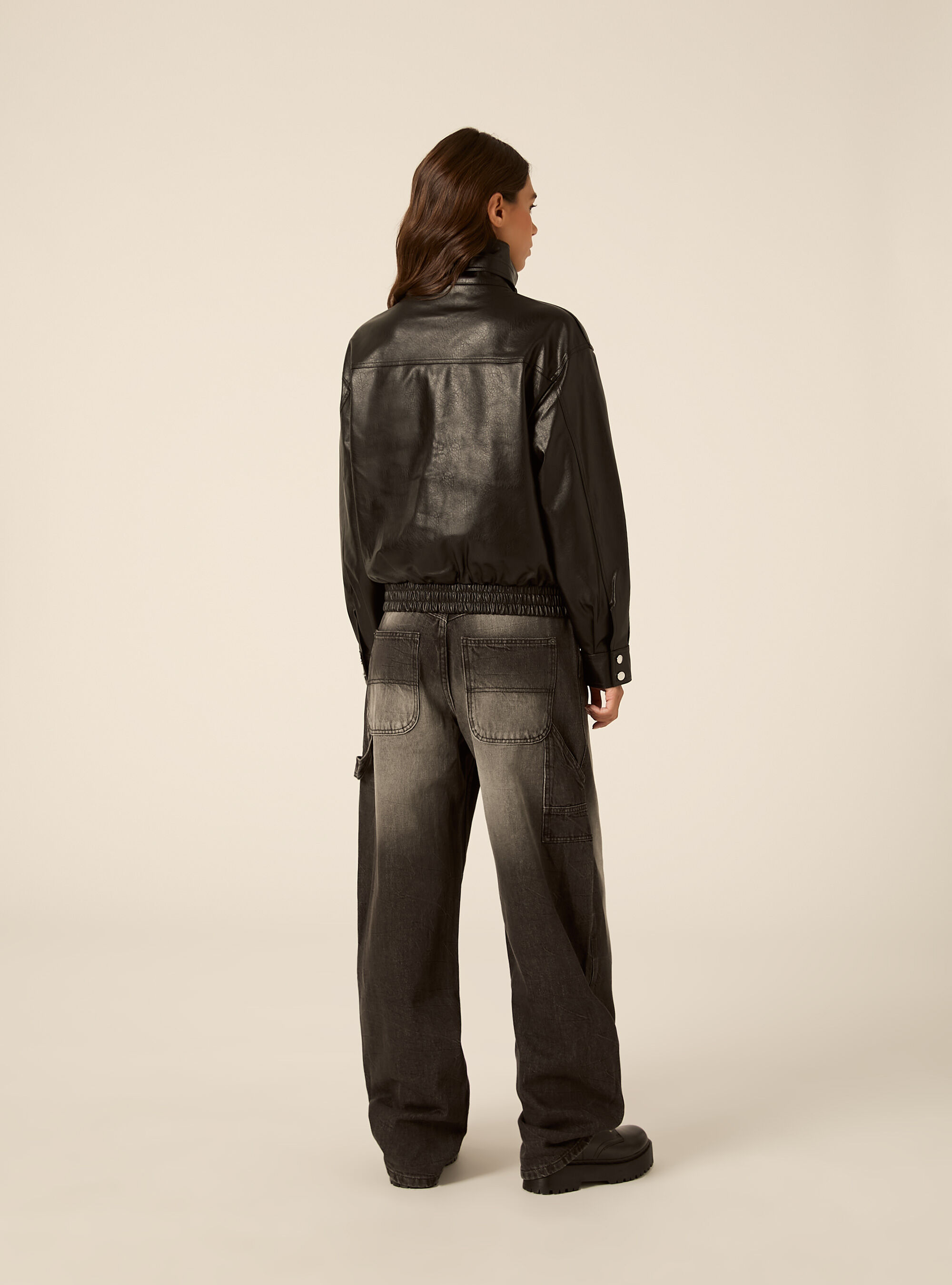 Giubbotto bomber effetto pelle, BK1 BLACK