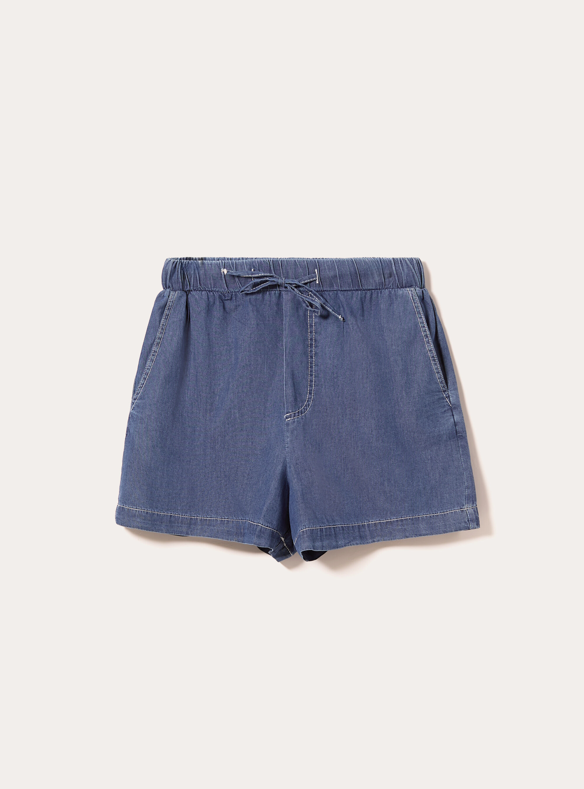 Short avec ceinture &eacute;lastiqu&eacute;e en chambray, D003 MEDIUM BLUE