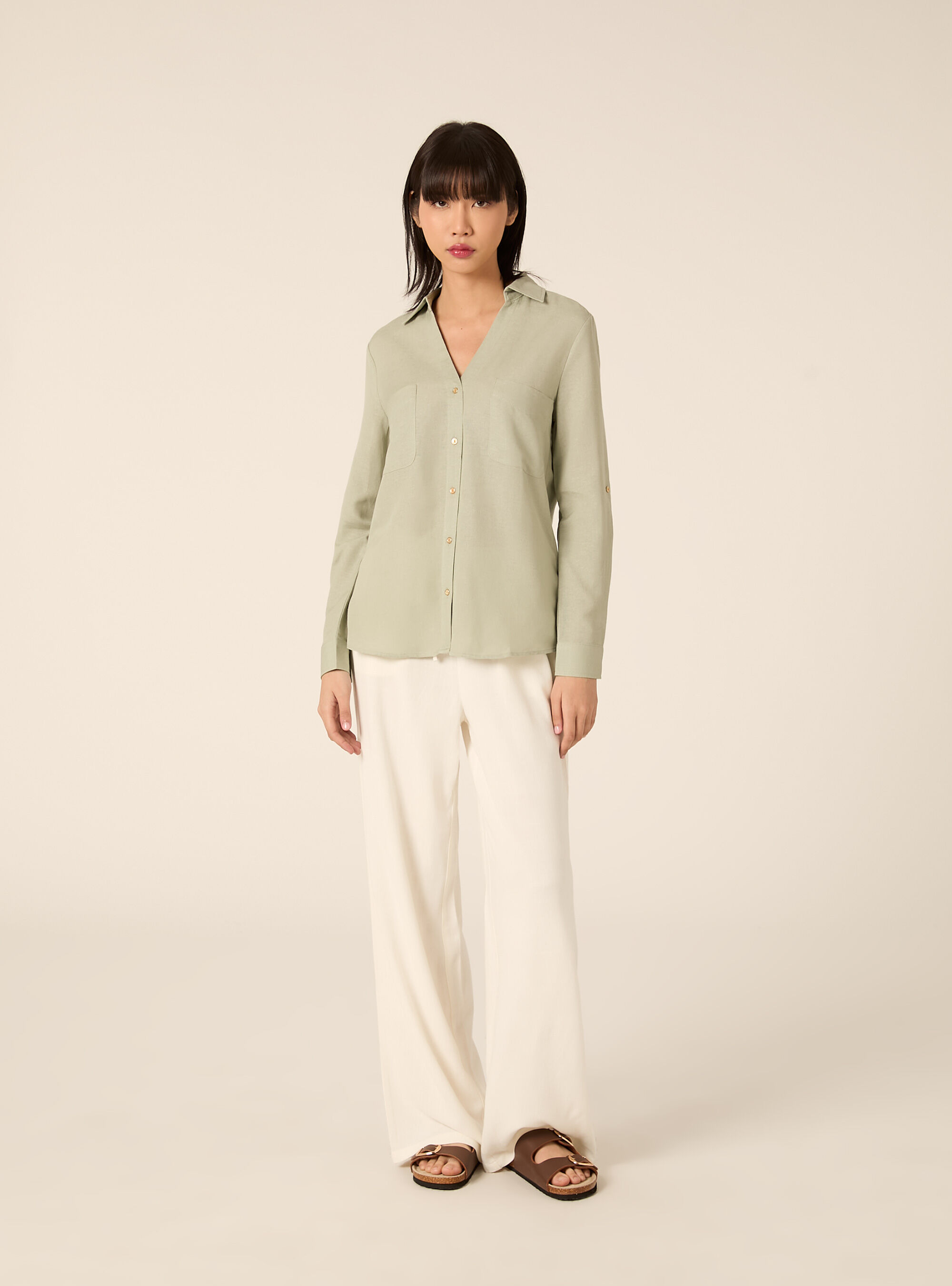 Camicia blusa in misto lino