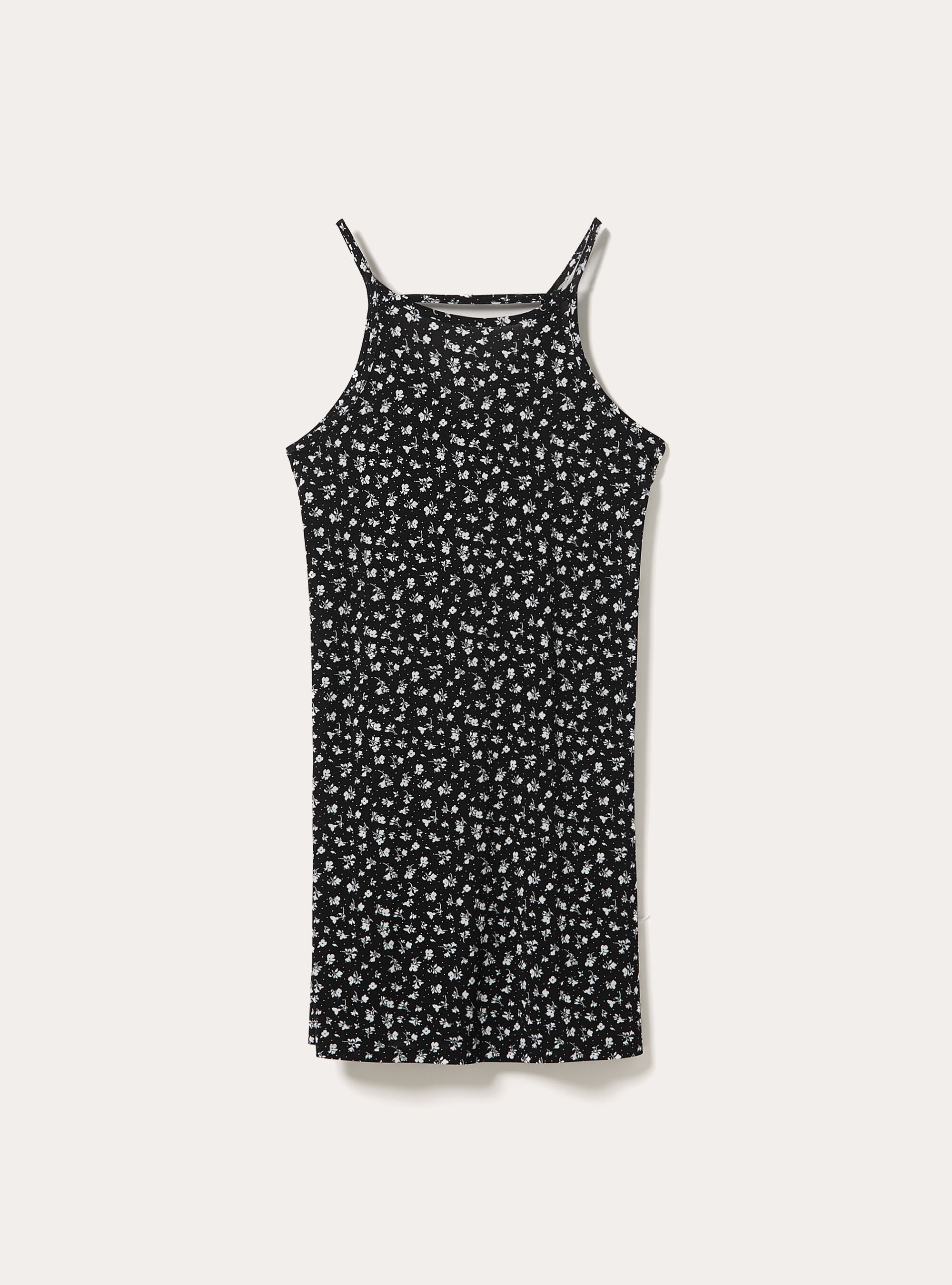 Floral Dress with Thin Straps, BK1 BLACK