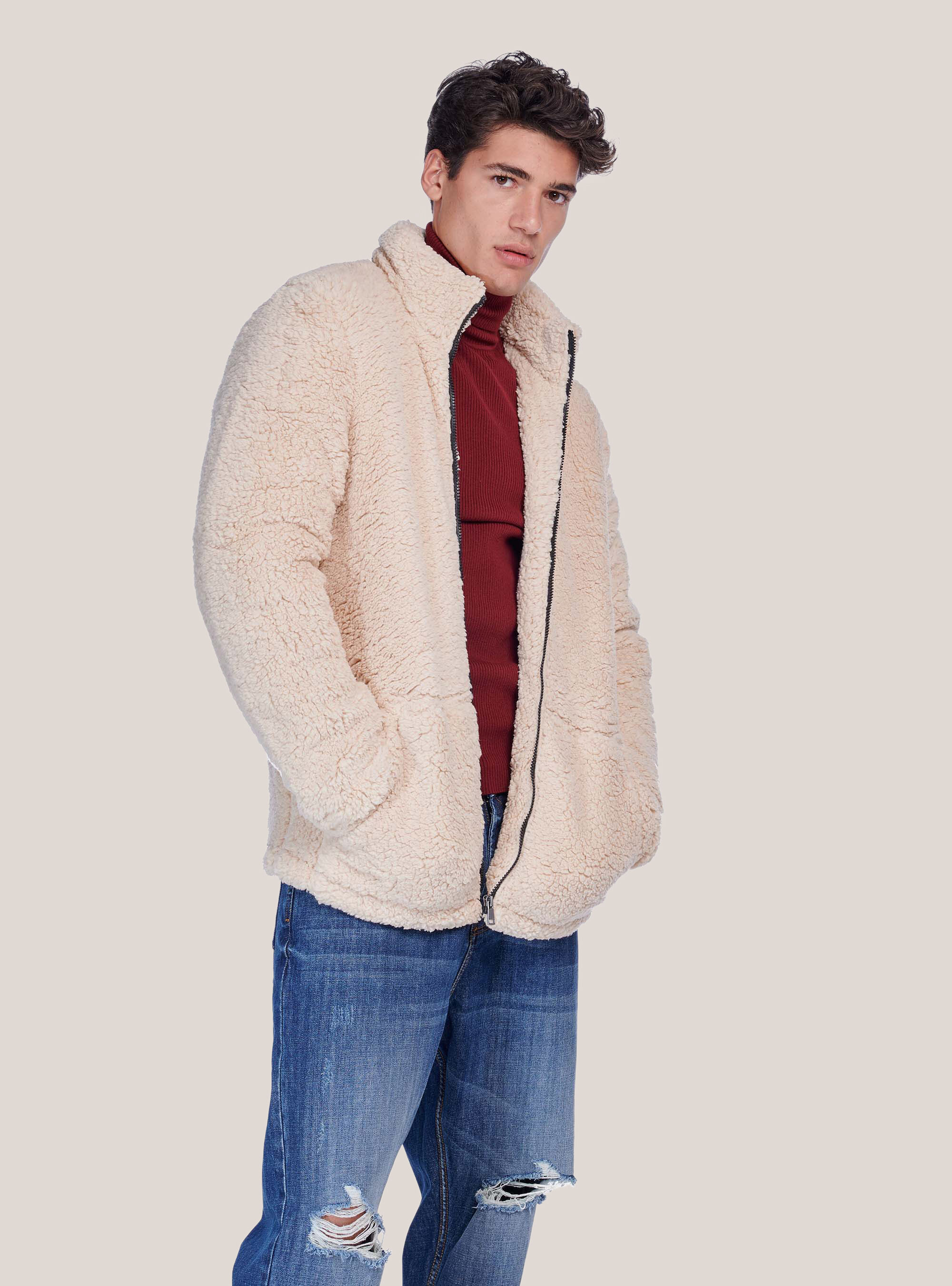 Blouson en faux cuir d'agneau, C581 BEIGE