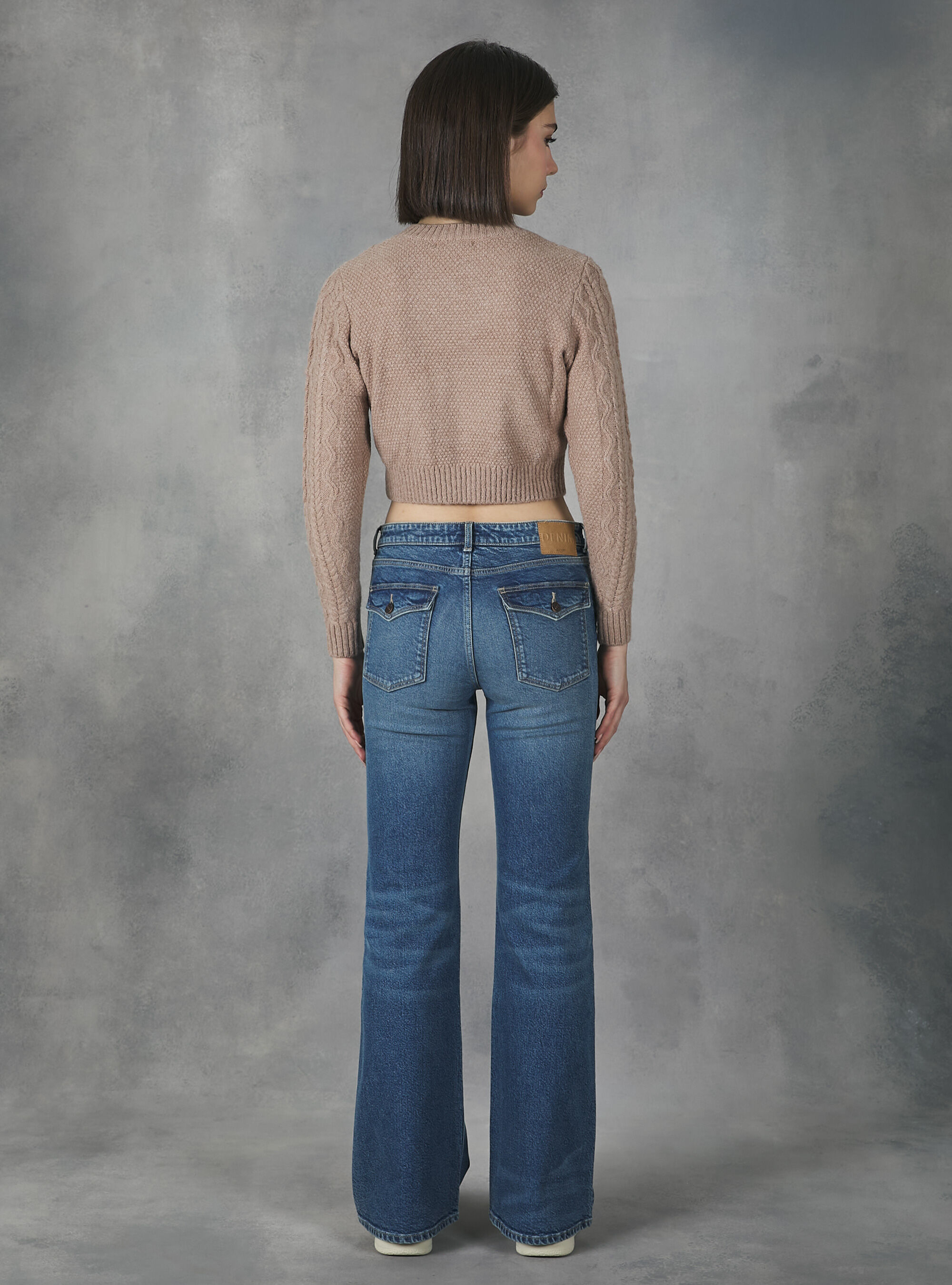 Cropped pullover with braids, MBG1 BEIGE MEL DARK