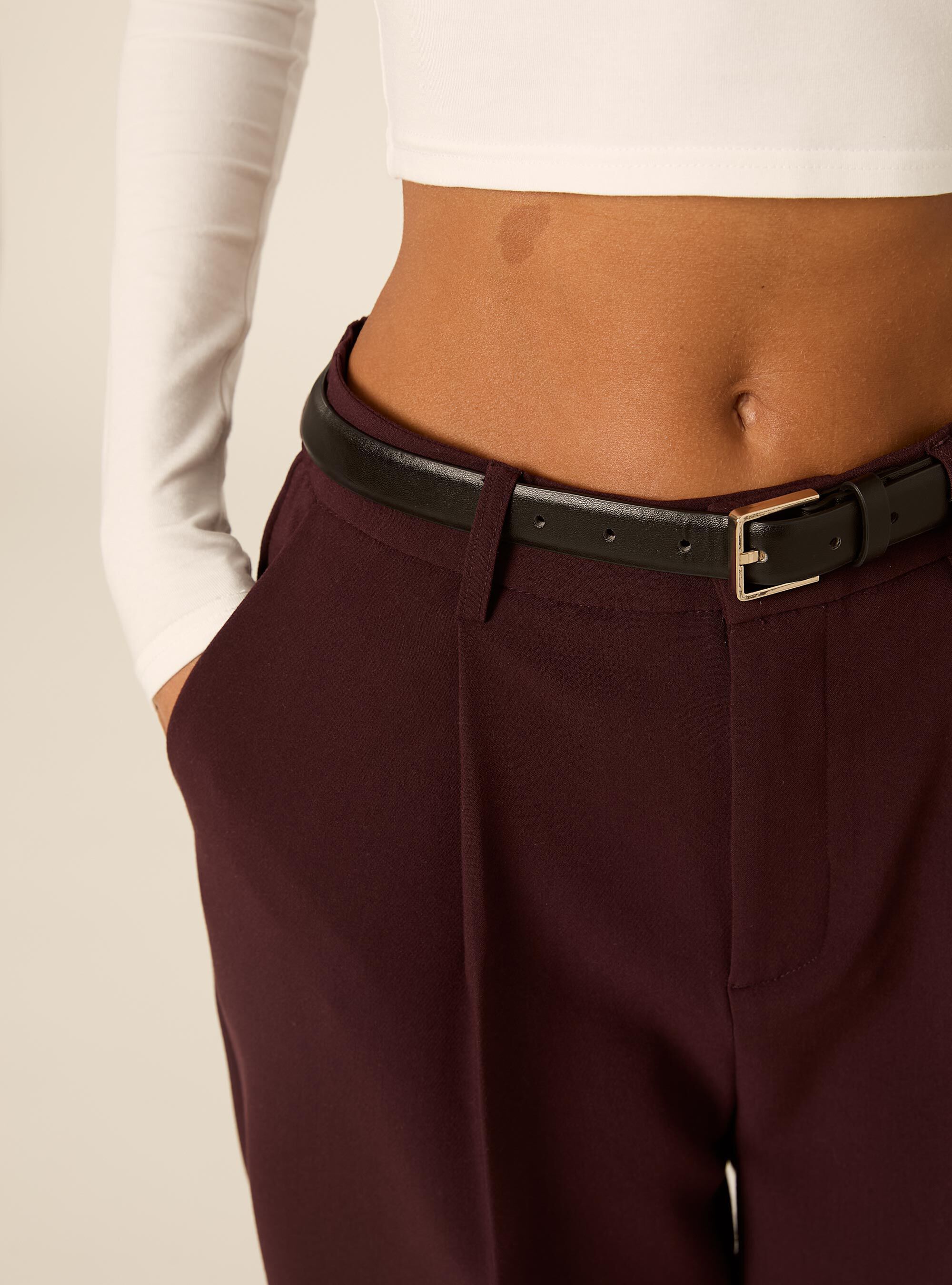 Tapered tailored trousers with pleats and belt, BO1 BORDEAUX DARK
