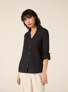 Linen-blend shirt with a V-neck, NA1 NAVY DARK