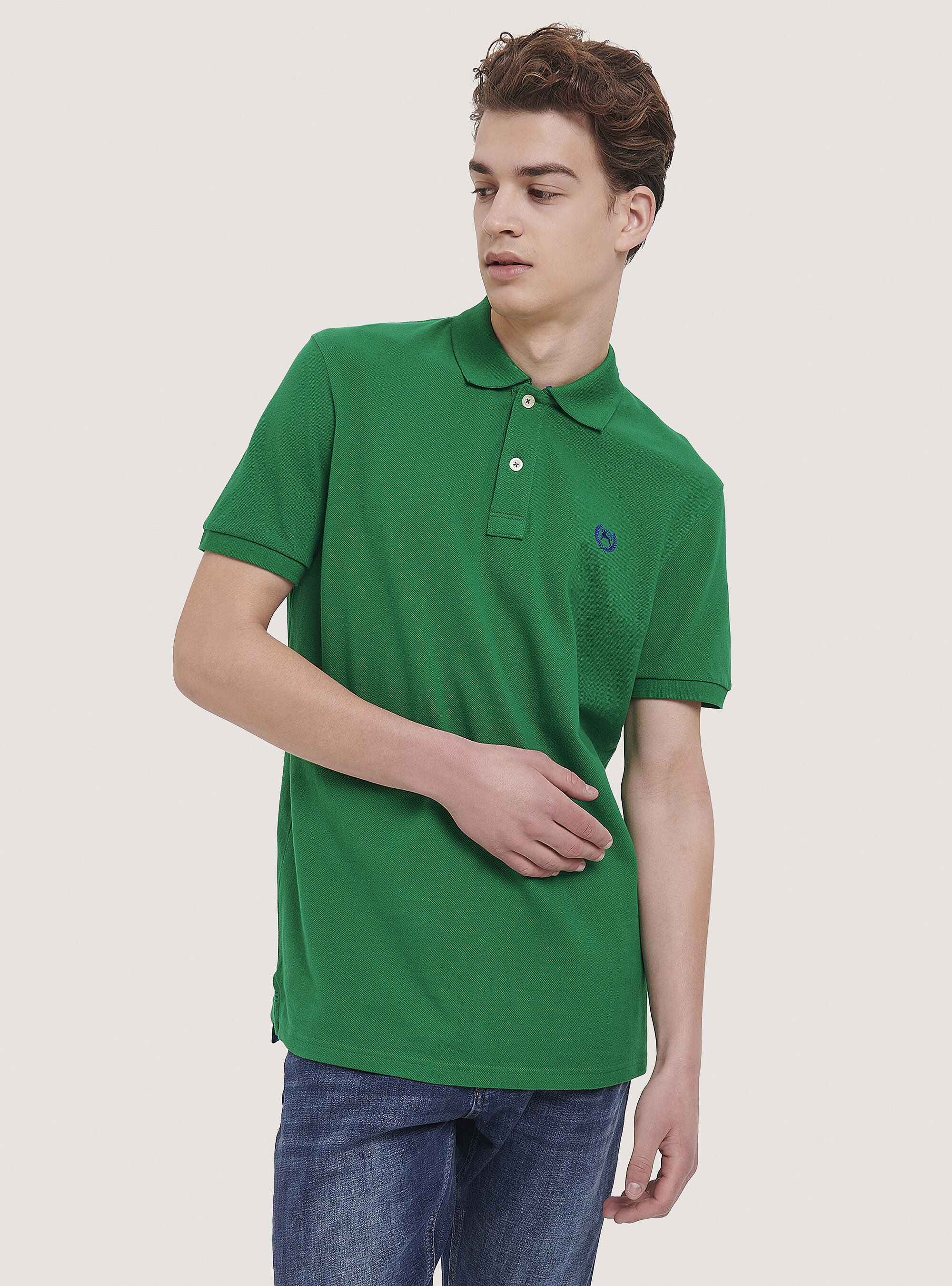 Cotton pique polo shirt with embroidery, C0675 GREEN