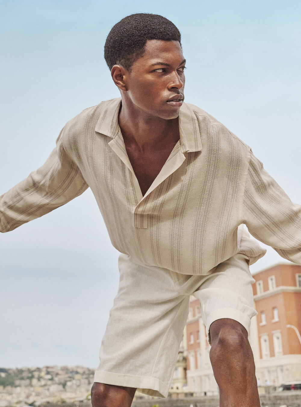 Mare Bermuda Camicia Di Lino Spiaggia Camicia In Misto Lino