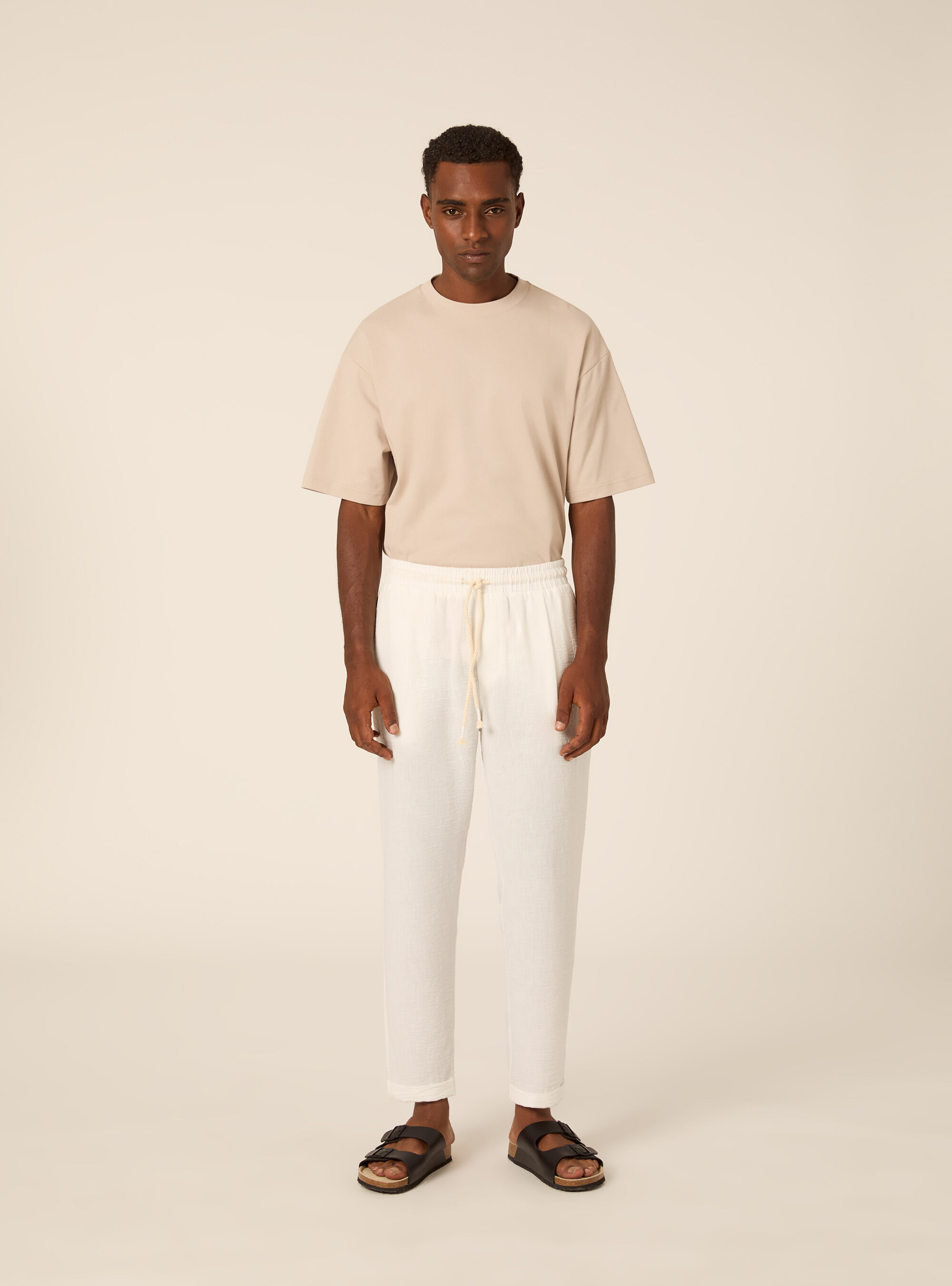 Pantalaccio basico con elastico in vita e coulisse, WH2 WHITE