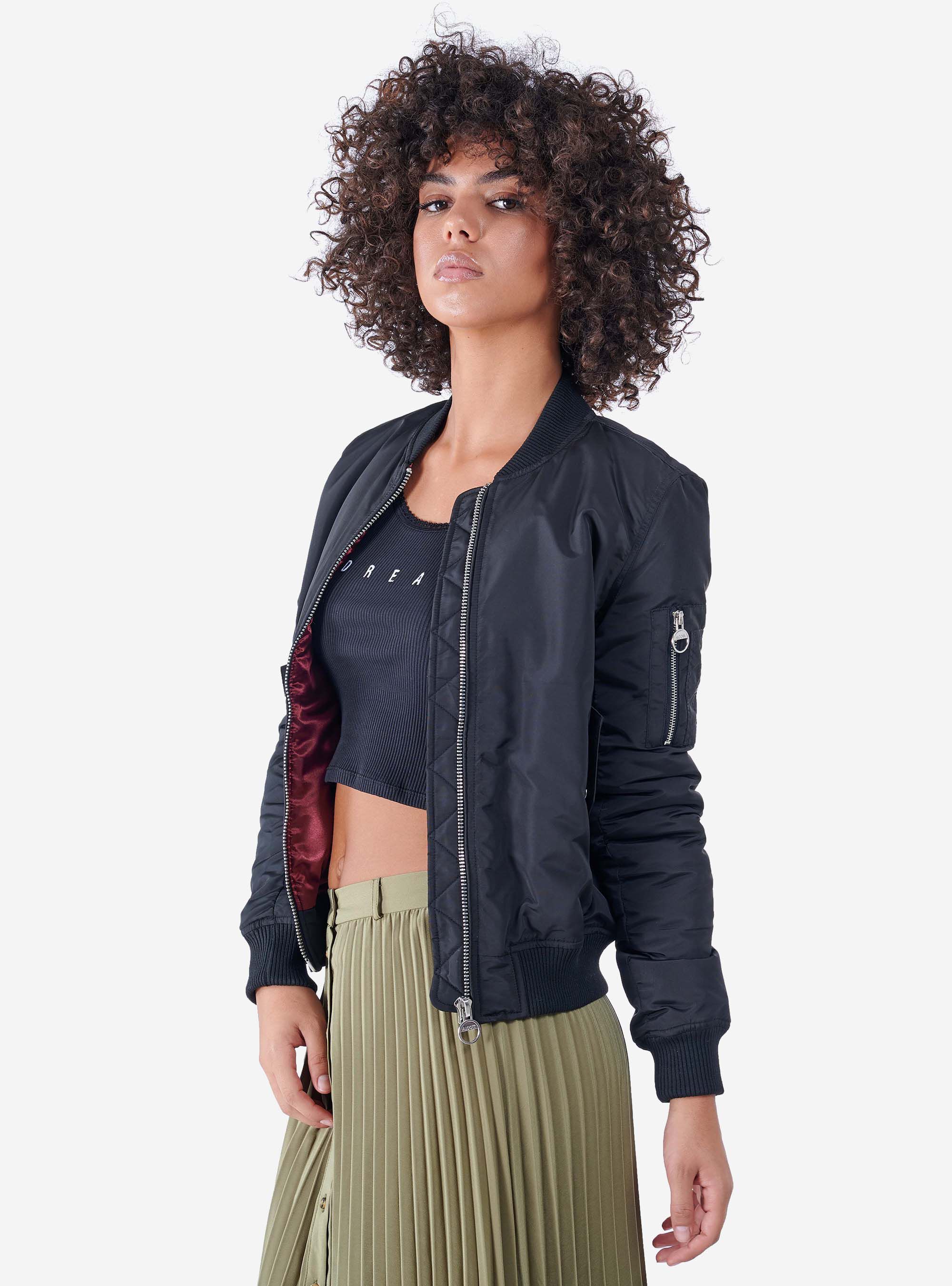 SATINATED BOMBER, BLACK