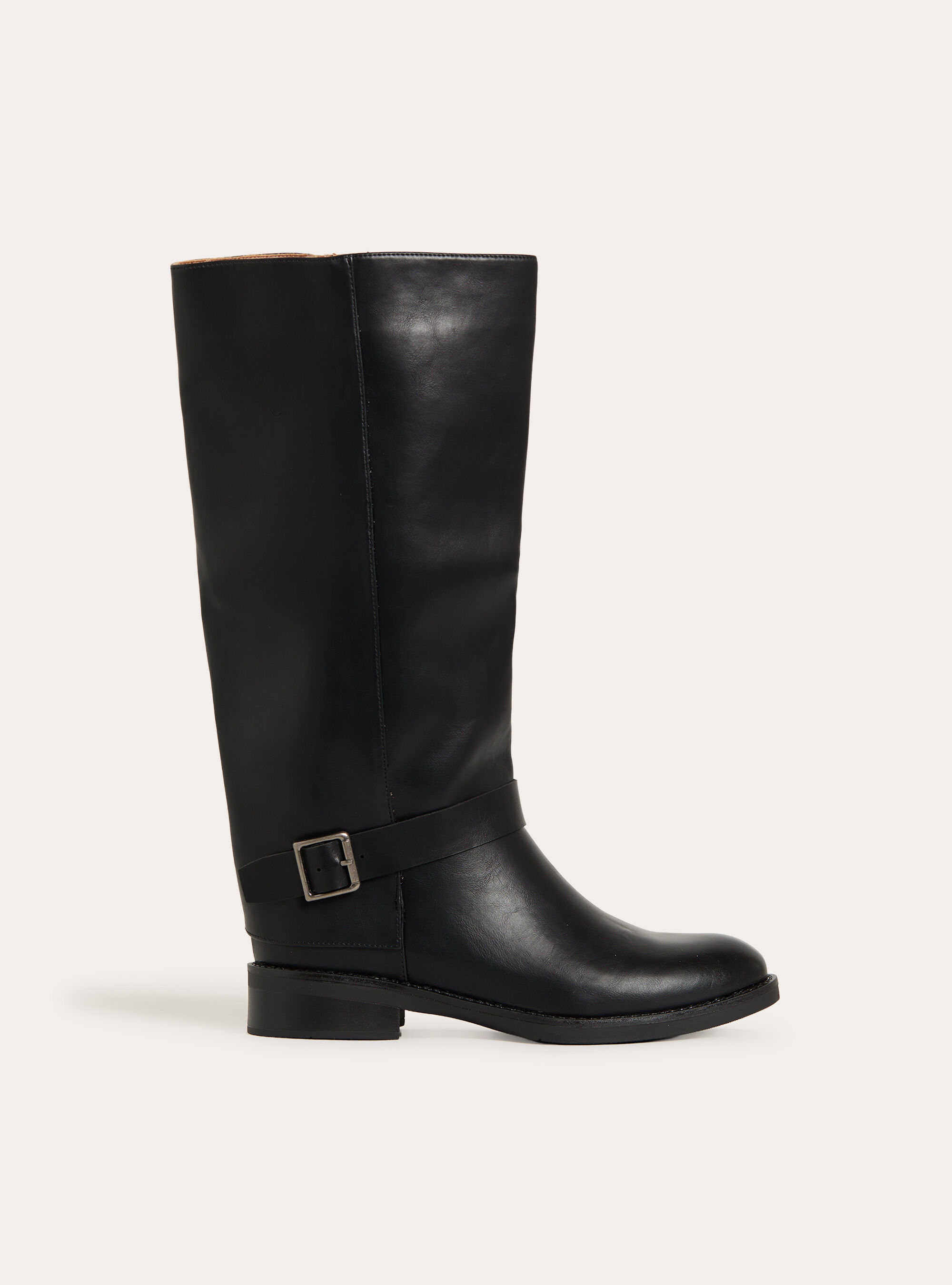 Bottes hautes en effet cuir style cavaliere avec boucle et zip
