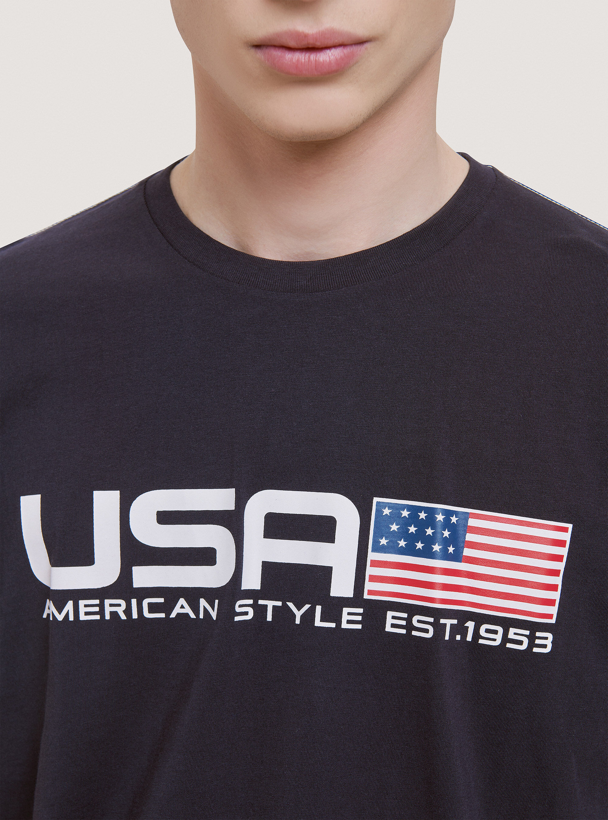 Cotton T-shirt with USA print, BLUE NAVY