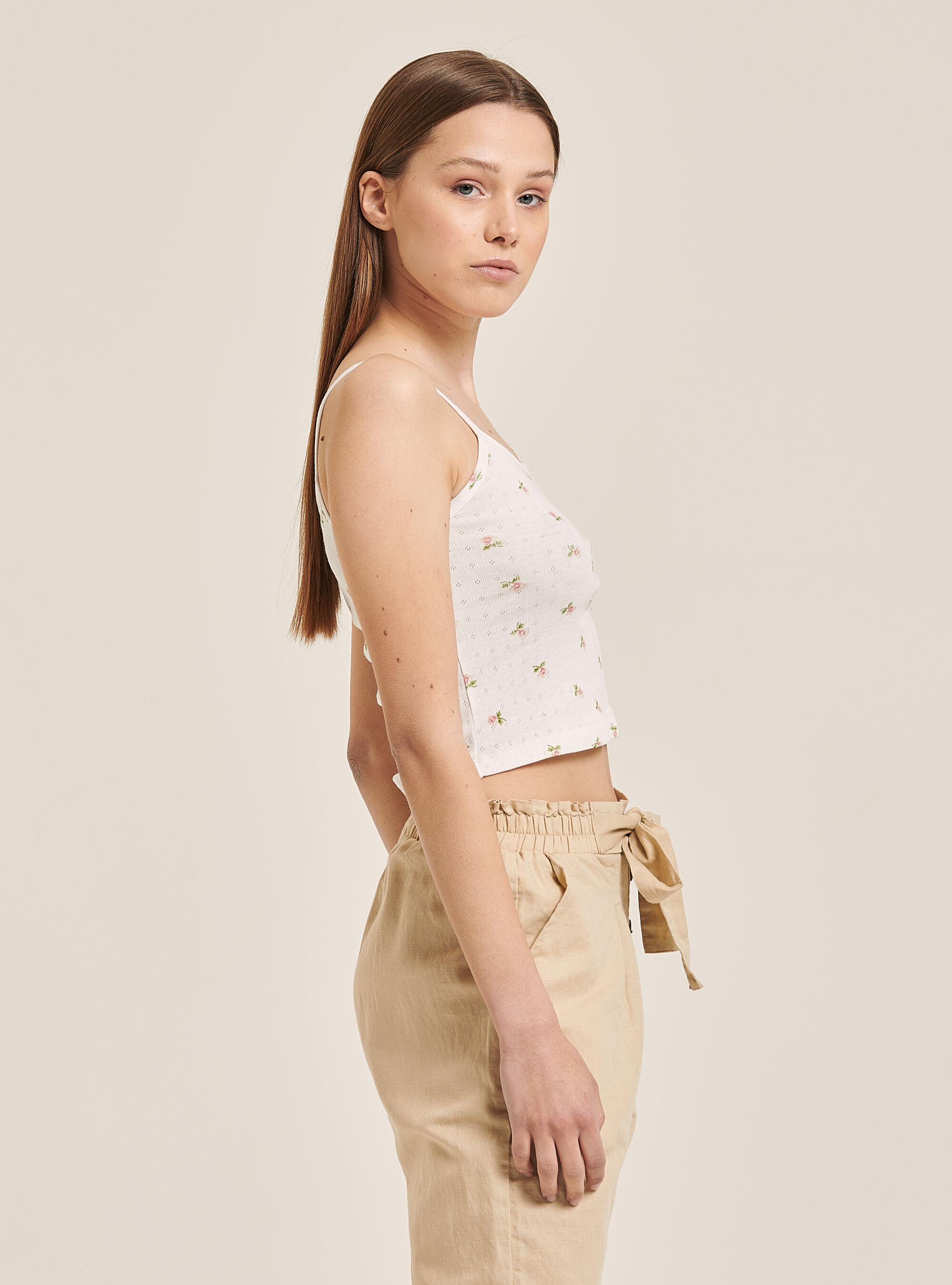Crop Top mit micron Bl&uuml;tendruck, C002  WHITE