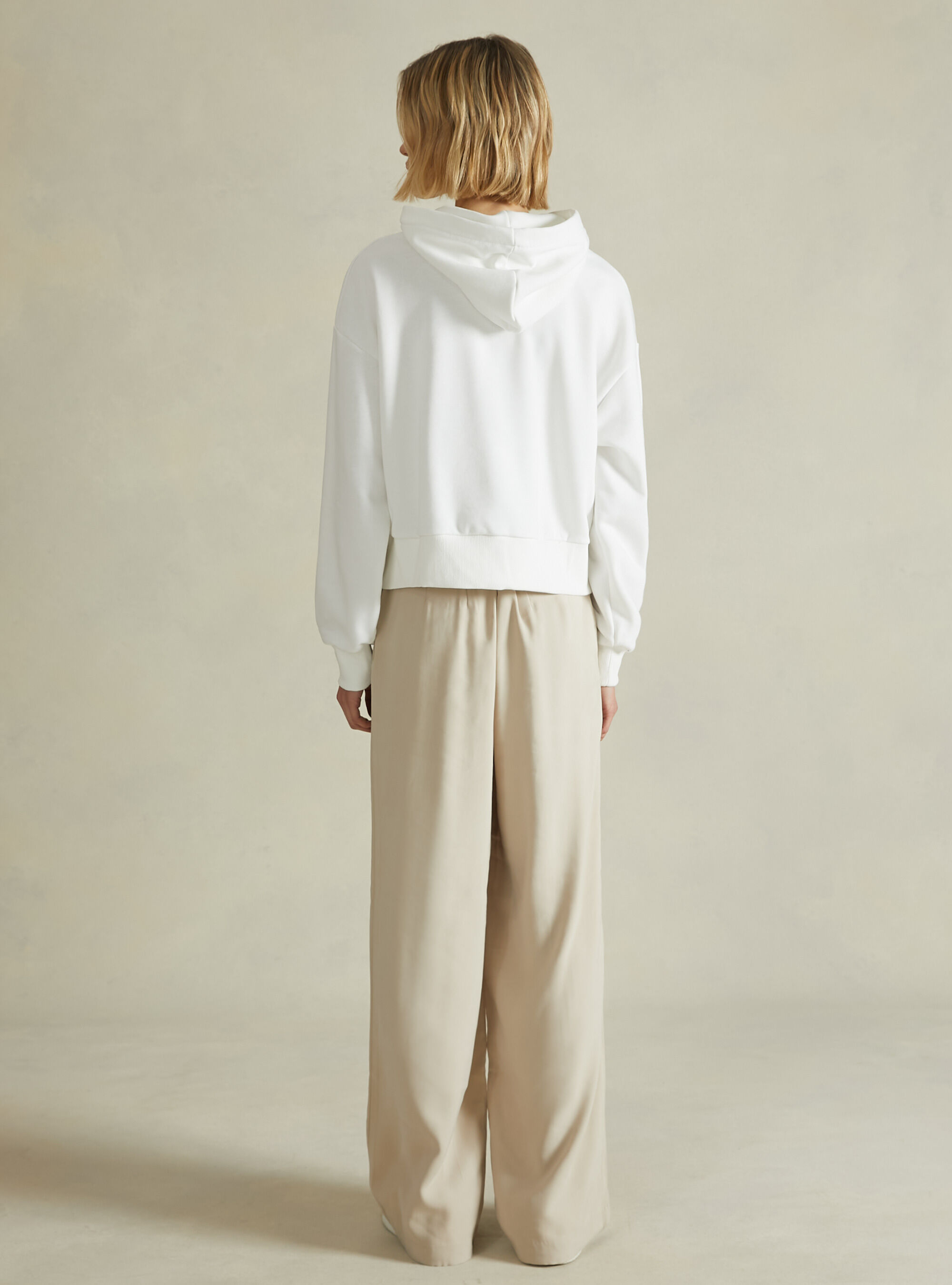 Felpa boxy fit con cappuccio, WH2 WHITE