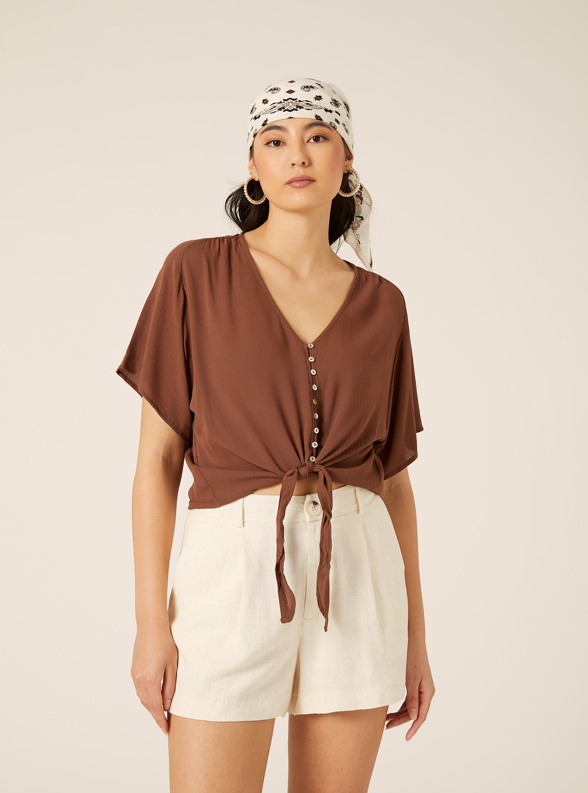 Camicia con nodo in crepe