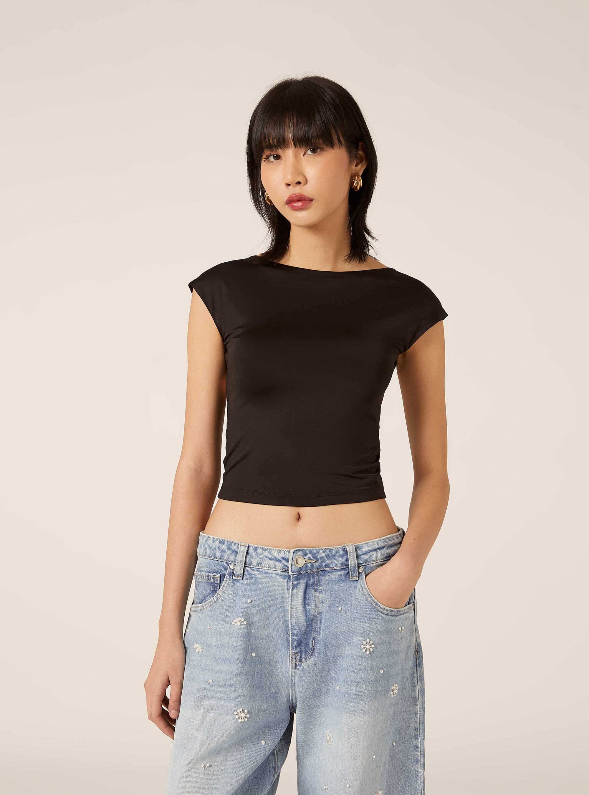 Maglietta con schiena scoperta, BK1 BLACK