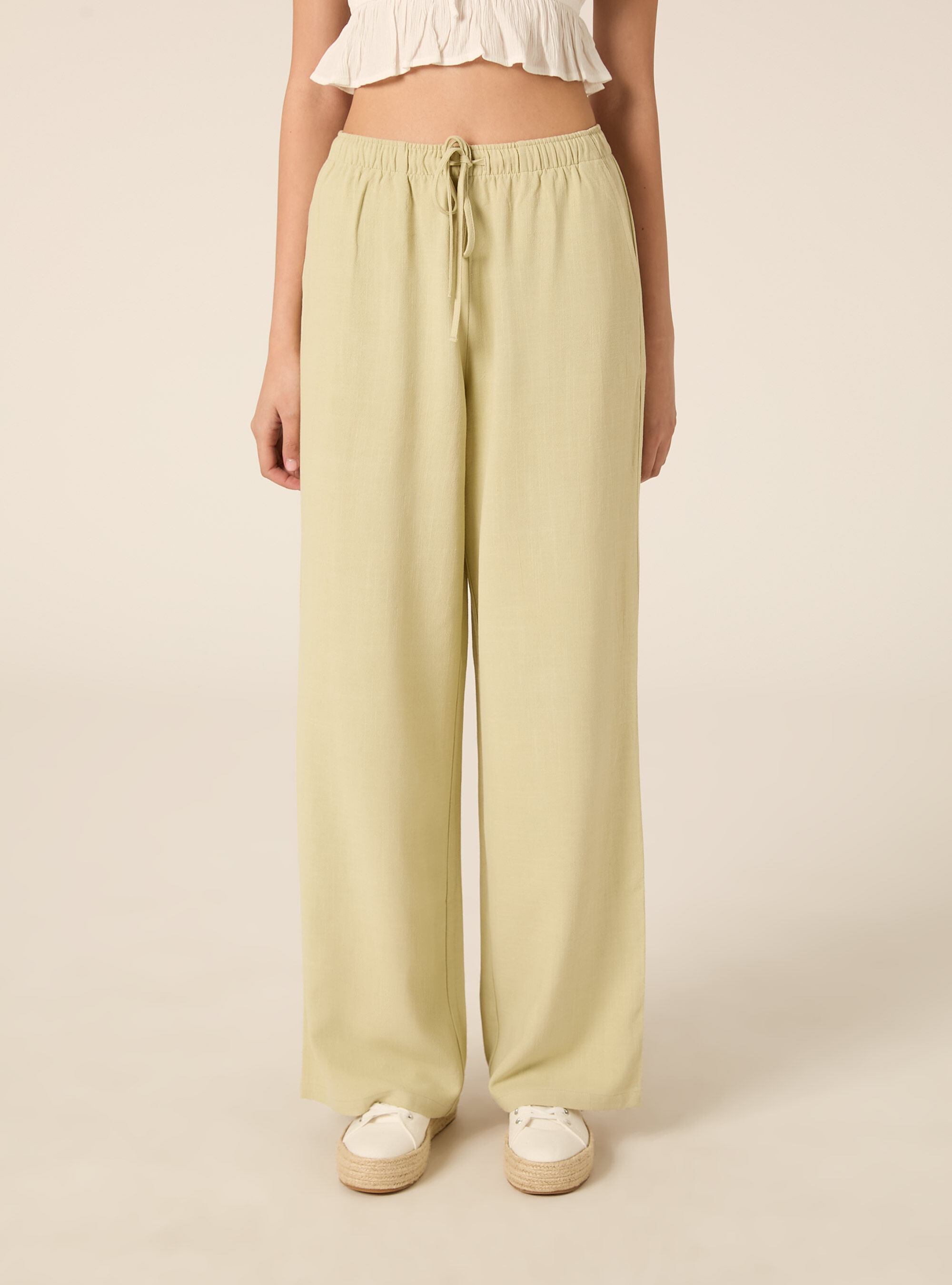 Pantaloni wide leg in misto lino