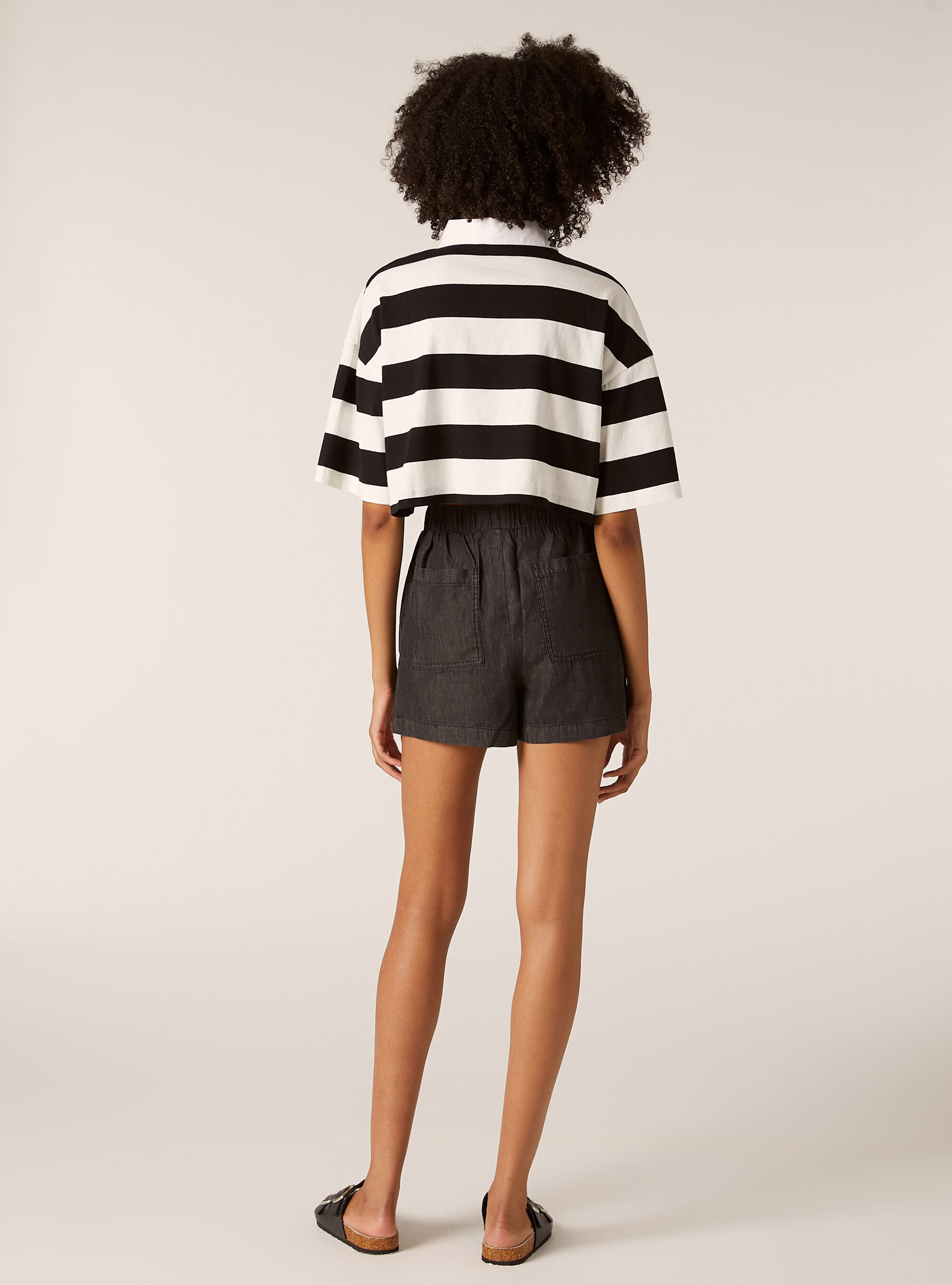 Striped cropped polo shirt, BK1 BLACK