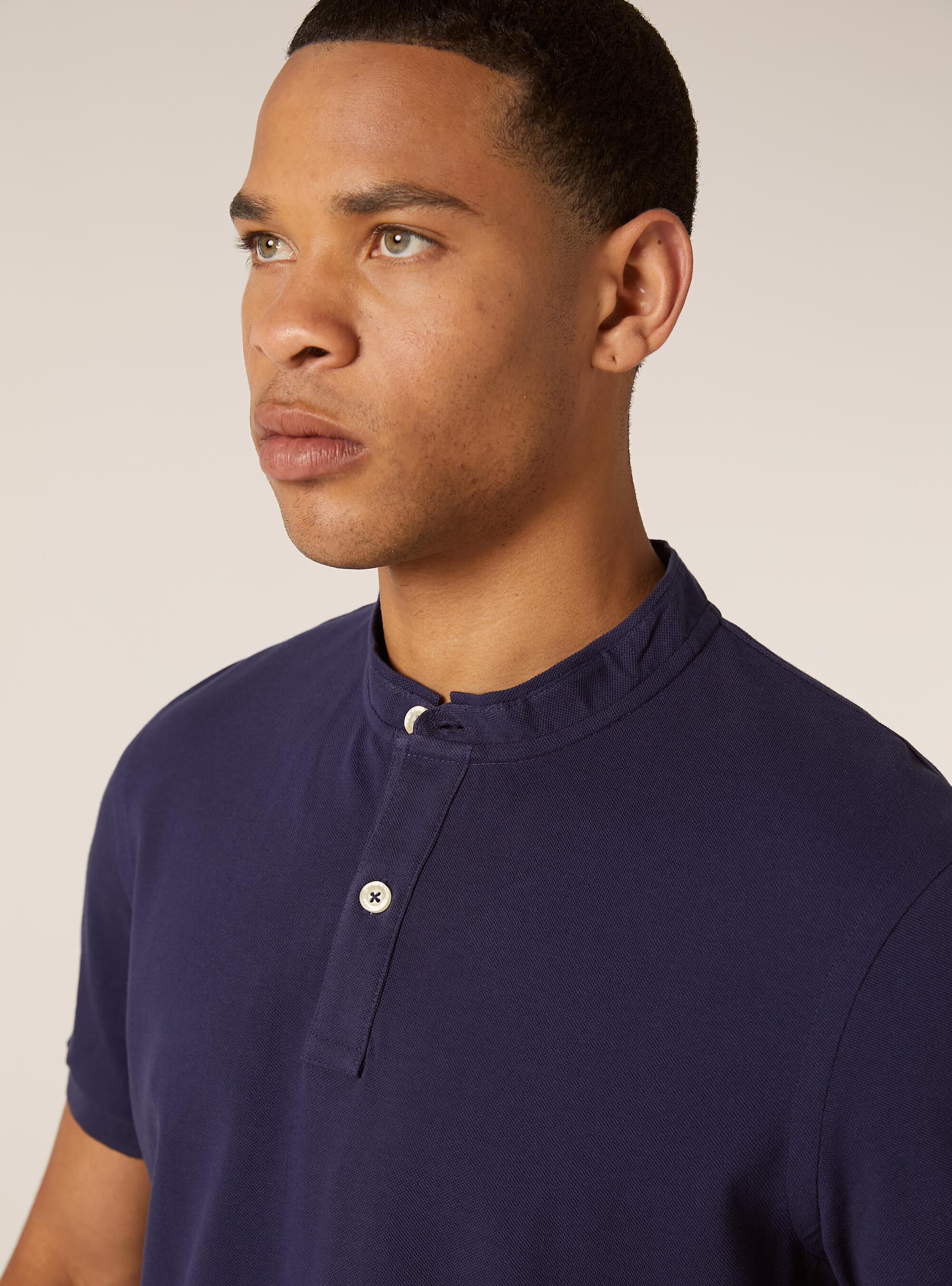 Cotton polo shirt with Korean collar, NA2 NAVY MEDIUM