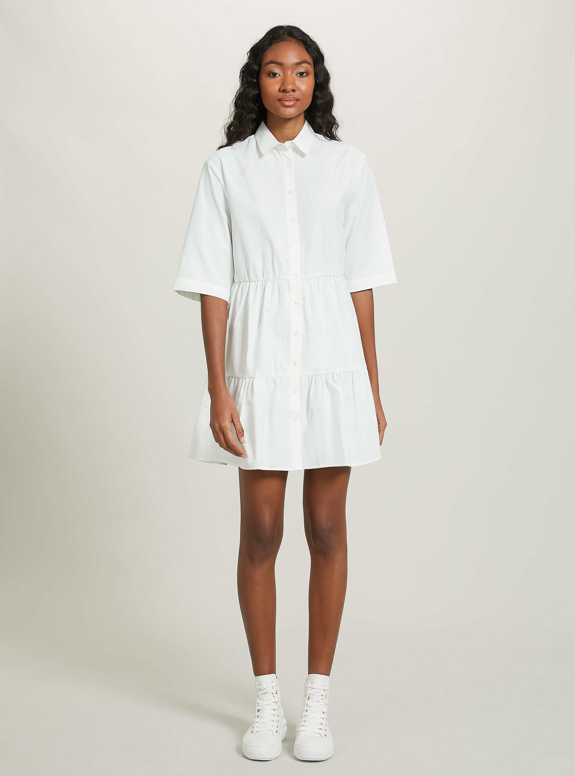 Vestito chemisier in popeline, WH1 OFF WHITE