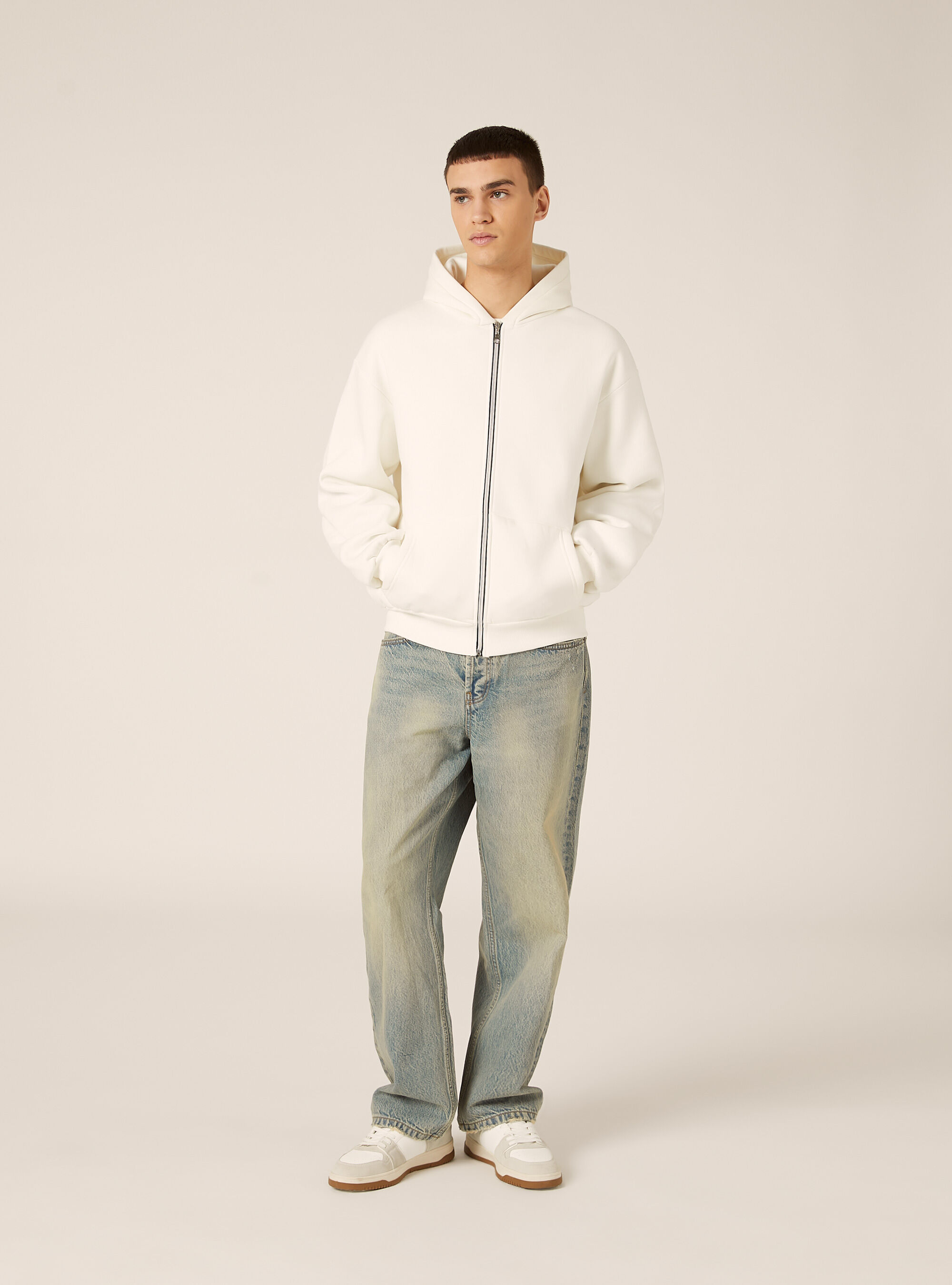 Boxy fit zip-up hoodie, WH1 OFF WHITE