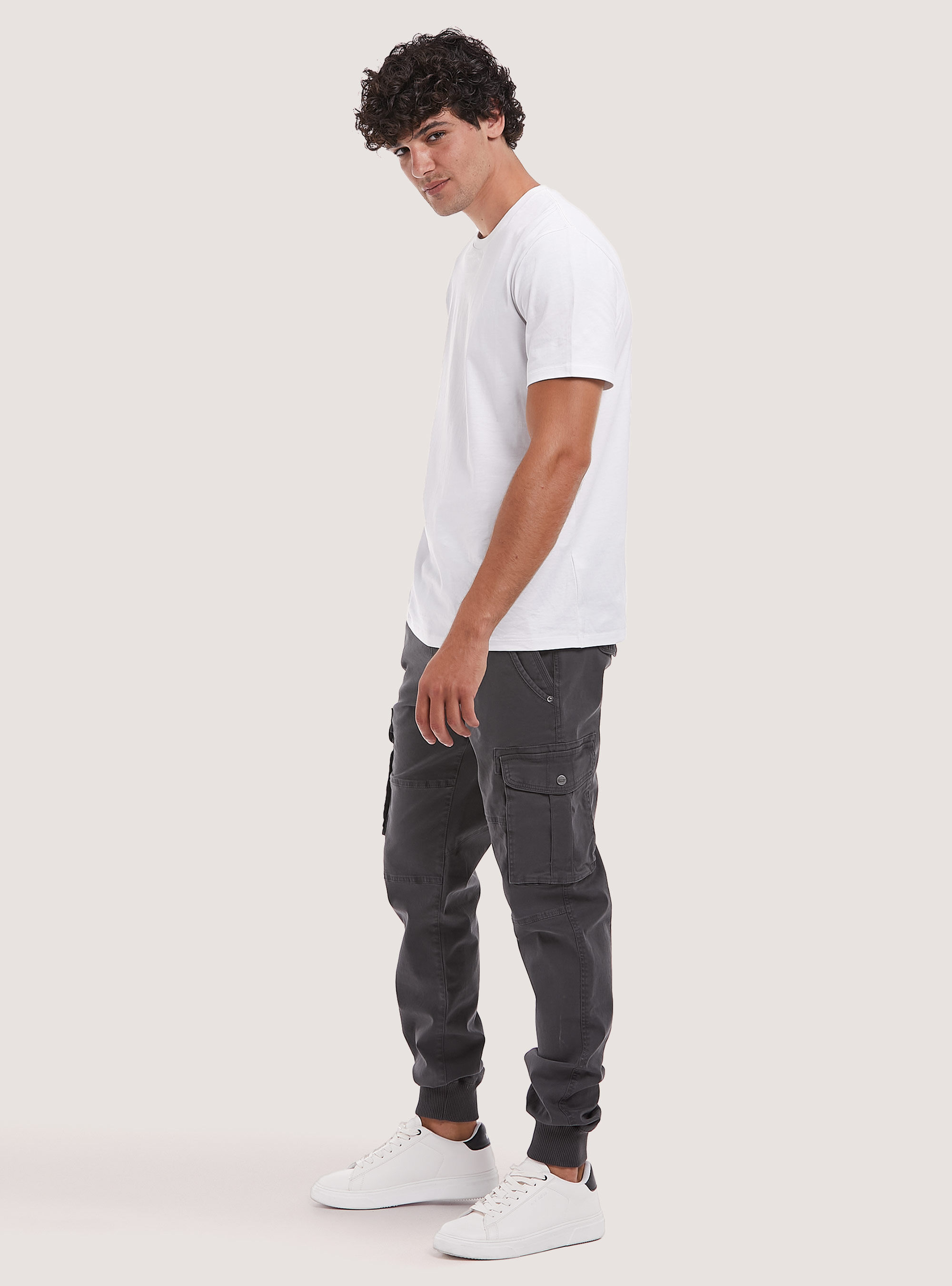 Pantalon cargo en coton avec bande &eacute;lastique, GY1 GREY DARK